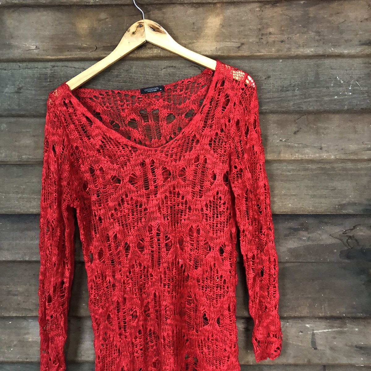 Vintage Crossroads japan Mesh Net Crochet Red Knitwear #7124 Size M / US 6-8 / IT 42-44 - 2 Thumbnail