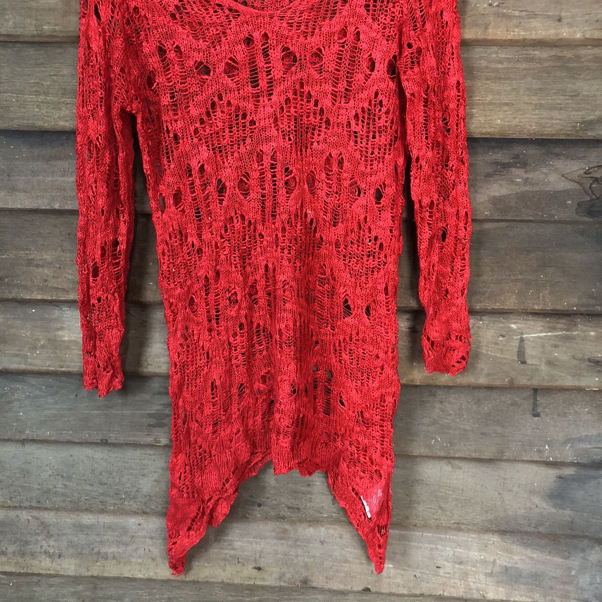 Vintage Crossroads japan Mesh Net Crochet Red Knitwear #7124 Size M / US 6-8 / IT 42-44 - 3 Thumbnail