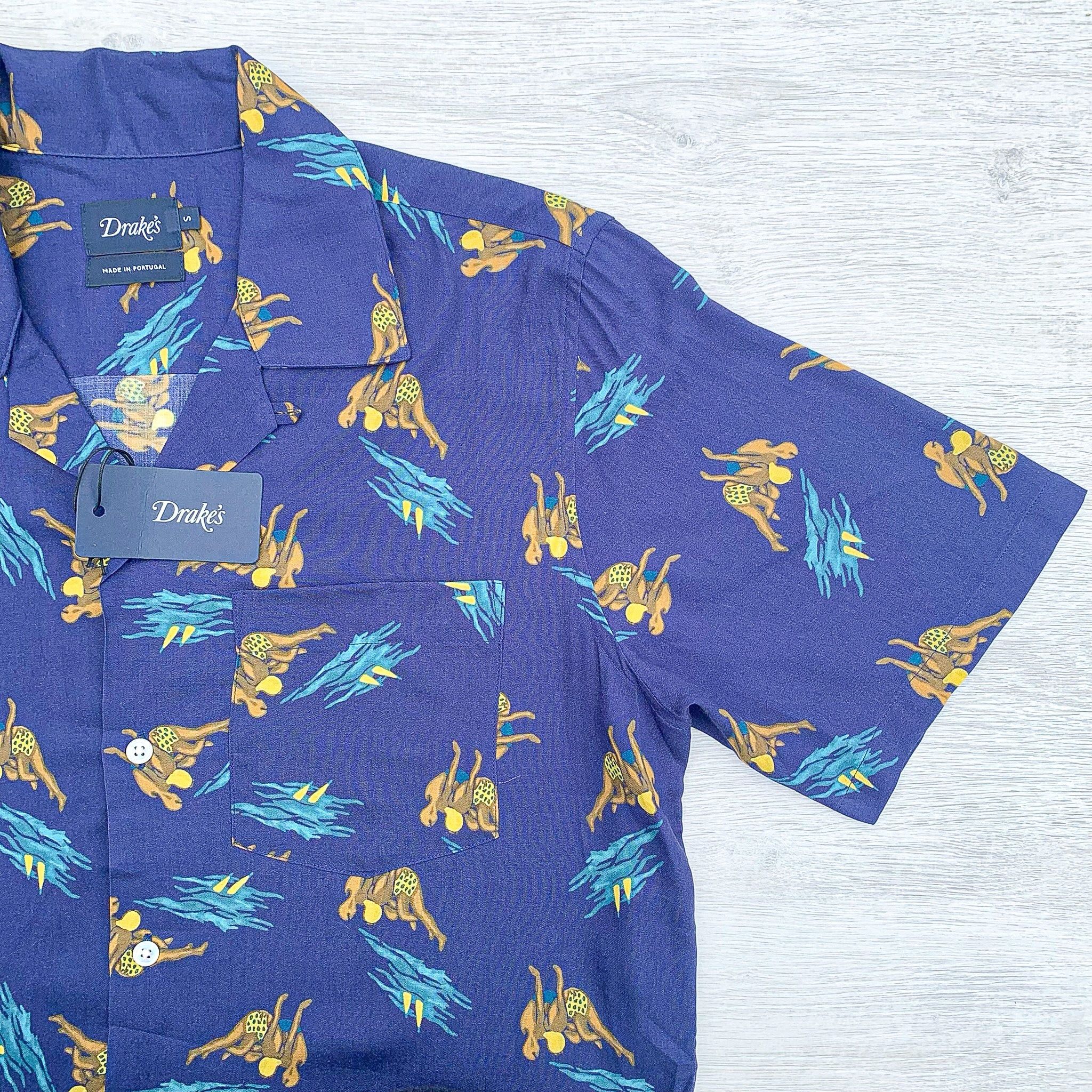 Drake's Drake's Blue Beach Bathers Print Camp Collar Holiday Shirt Size US XS / EU 42 / 0 - 4 Thumbnail