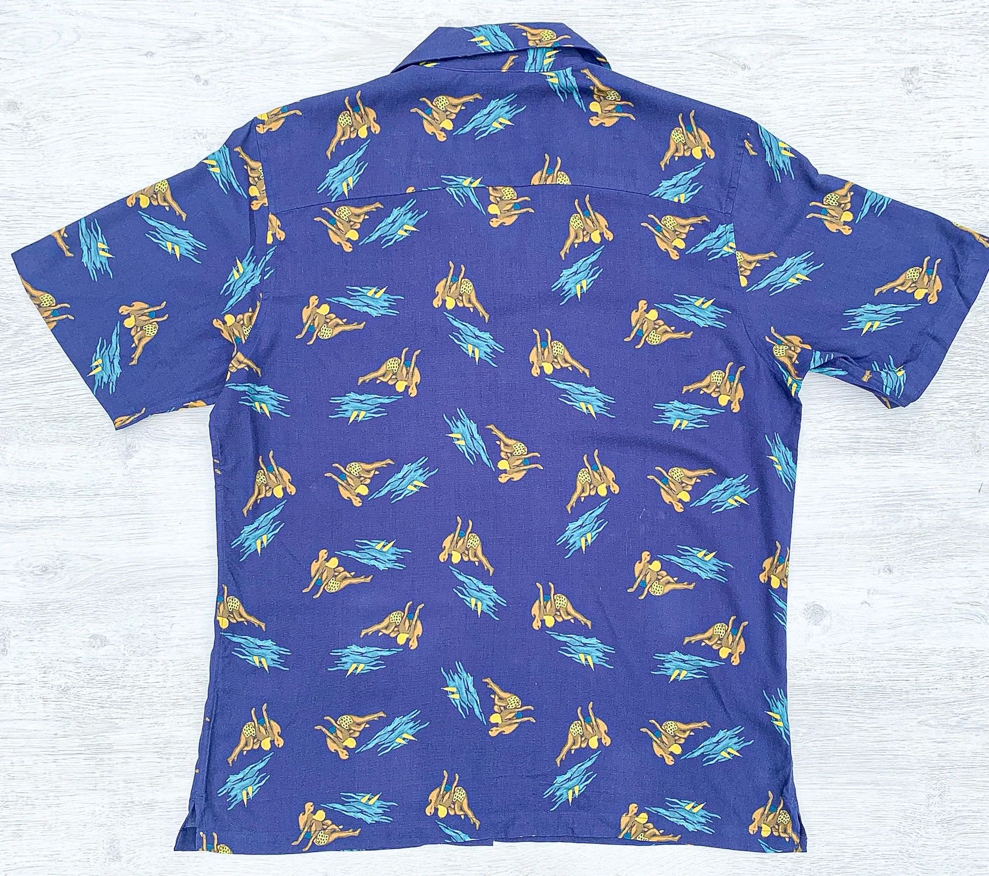 Drake's Drake's Blue Beach Bathers Print Camp Collar Holiday Shirt Size US XS / EU 42 / 0 - 3 Thumbnail