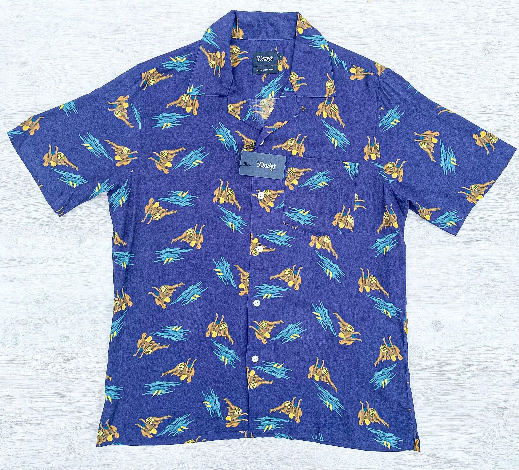 Drake's Drake's Blue Beach Bathers Print Camp Collar Holiday Shirt Size US XS / EU 42 / 0 - 1 Thumbnail