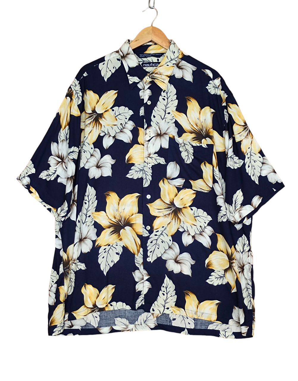 Nautica Vintage 90s Nautica leaf Motive Rayon Oversize Hawaiian Size US XL / EU 56 / 4 - 1 Thumbnail