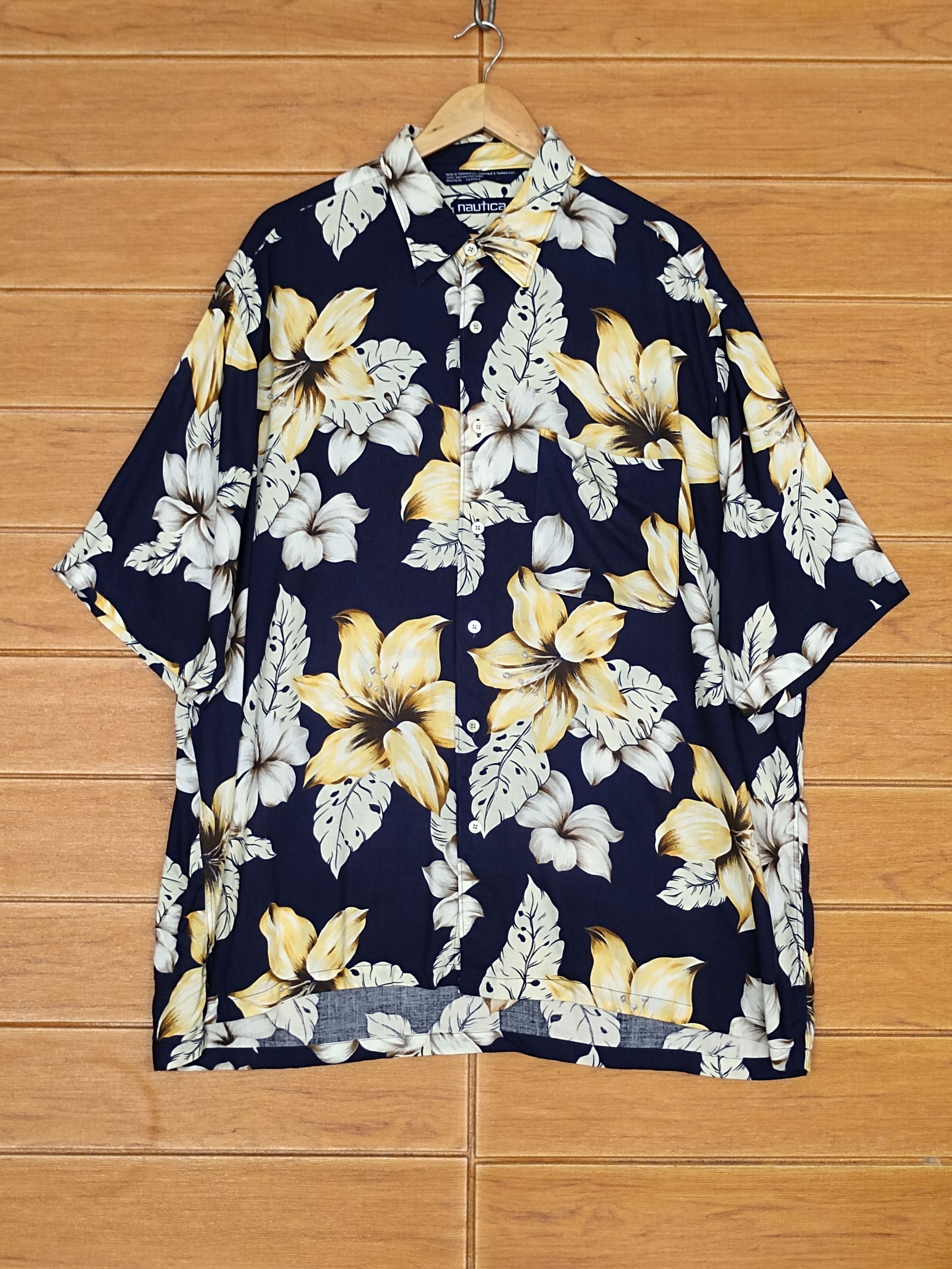Nautica Vintage 90s Nautica leaf Motive Rayon Oversize Hawaiian Size US XL / EU 56 / 4 - 2 Thumbnail