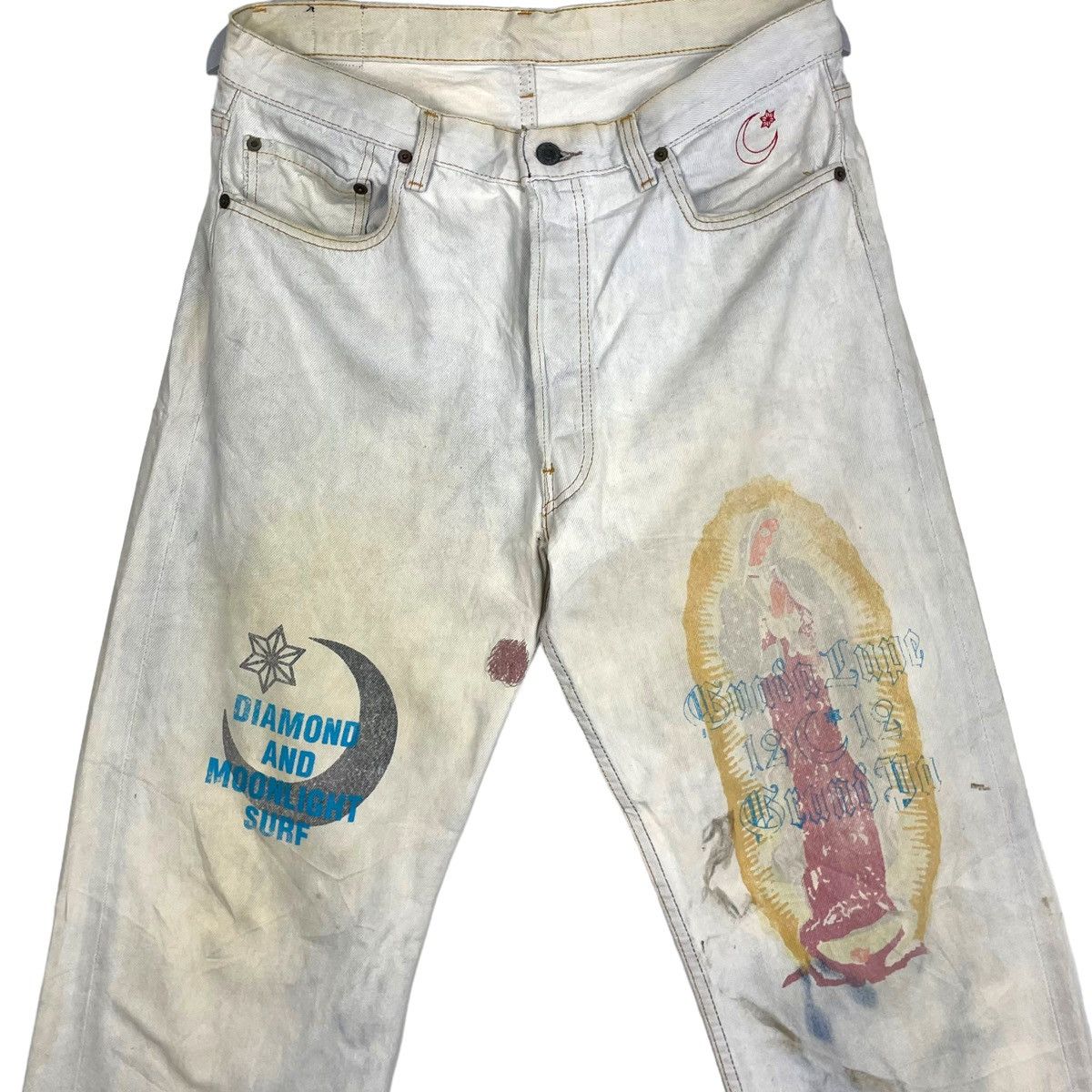 Japanese Brand × Levi's Vintage Clothing 💥 LEVIS X DIAMOND MOONLIGHT SURF CUSTOM PRINTED JEAN Size US 34 / EU 50 - 6 Thumbnail