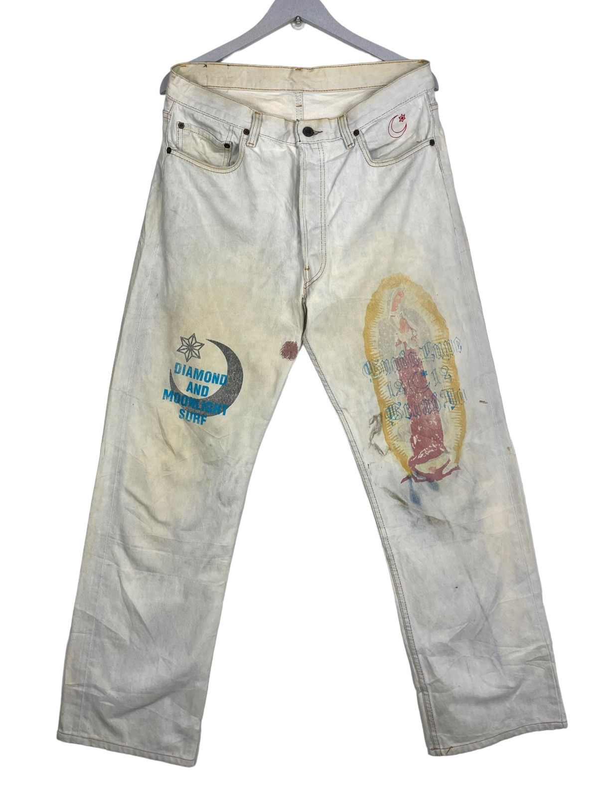 Japanese Brand × Levi's Vintage Clothing 💥 LEVIS X DIAMOND MOONLIGHT SURF CUSTOM PRINTED JEAN Size US 34 / EU 50 - 1 Thumbnail