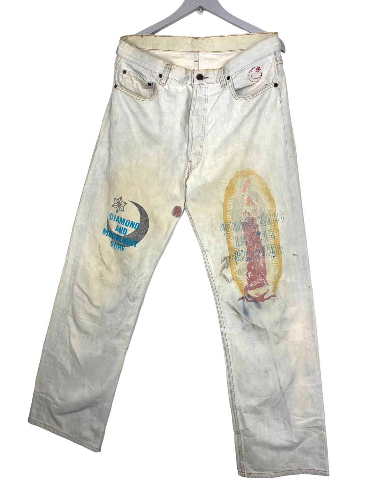 Japanese Brand × Levi's Vintage Clothing 💥 LEVIS X DIAMOND MOONLIGHT SURF CUSTOM PRINTED JEAN Size US 34 / EU 50 - 2 Thumbnail