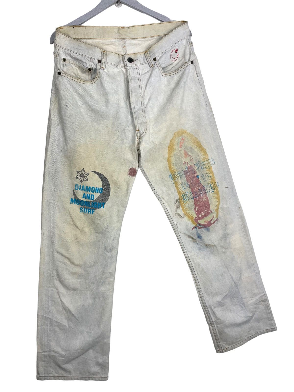 Japanese Brand × Levi's Vintage Clothing 💥 LEVIS X DIAMOND MOONLIGHT SURF CUSTOM PRINTED JEAN Size US 34 / EU 50 - 3 Thumbnail