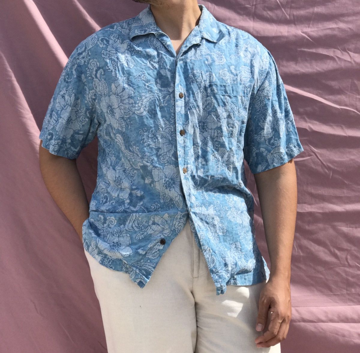 Vintage PURE TEXTURED SILK SUMMER SHIRT Size US M / EU 48-50 / 2 - 2 Thumbnail