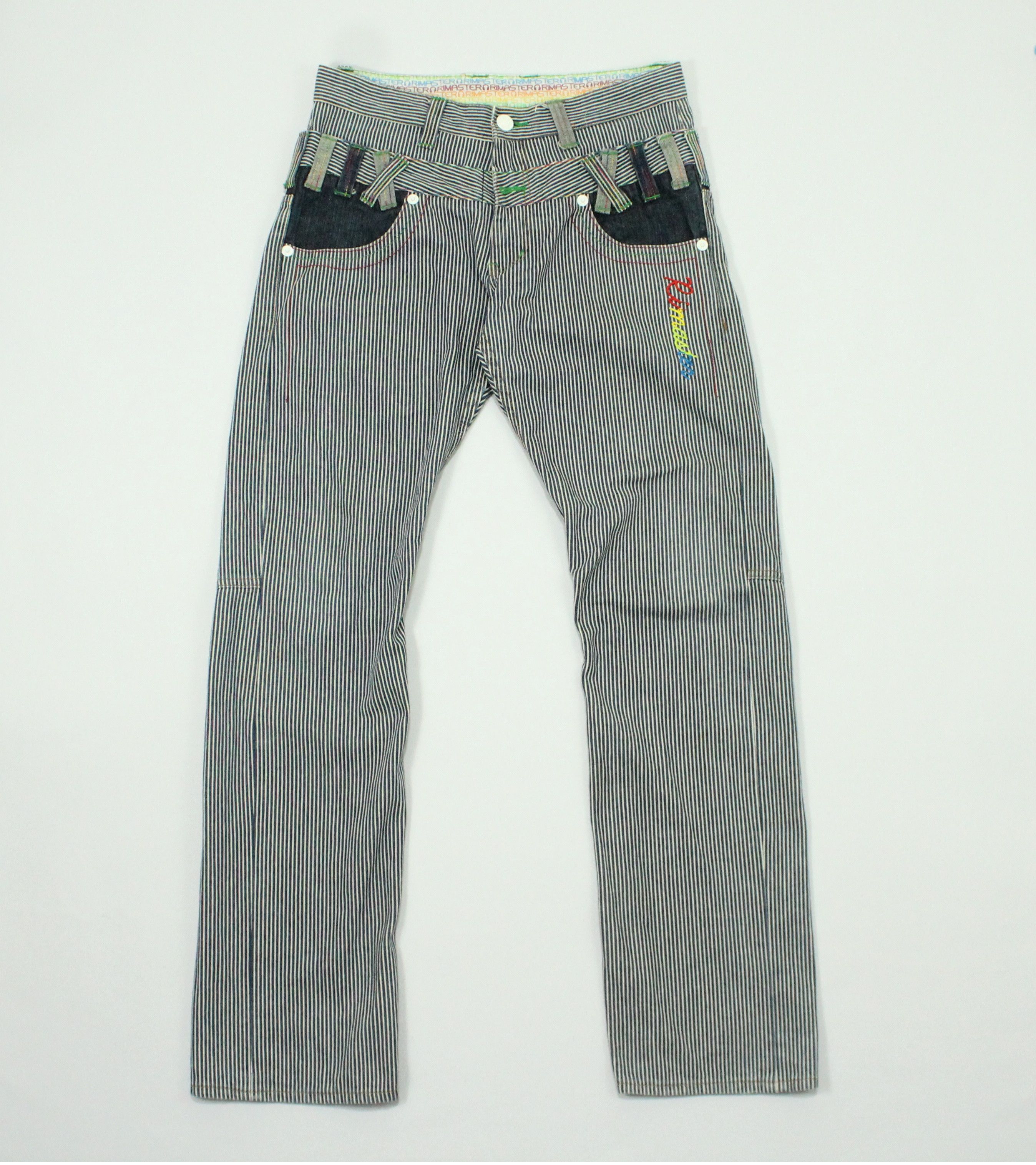 Ed Hardy × In The Attic × Tornado Mart SICK 🔥 Double Waist Hickory Pants RIMASTER Rainbow Logo Size US 32 / EU 48 - 2 Thumbnail