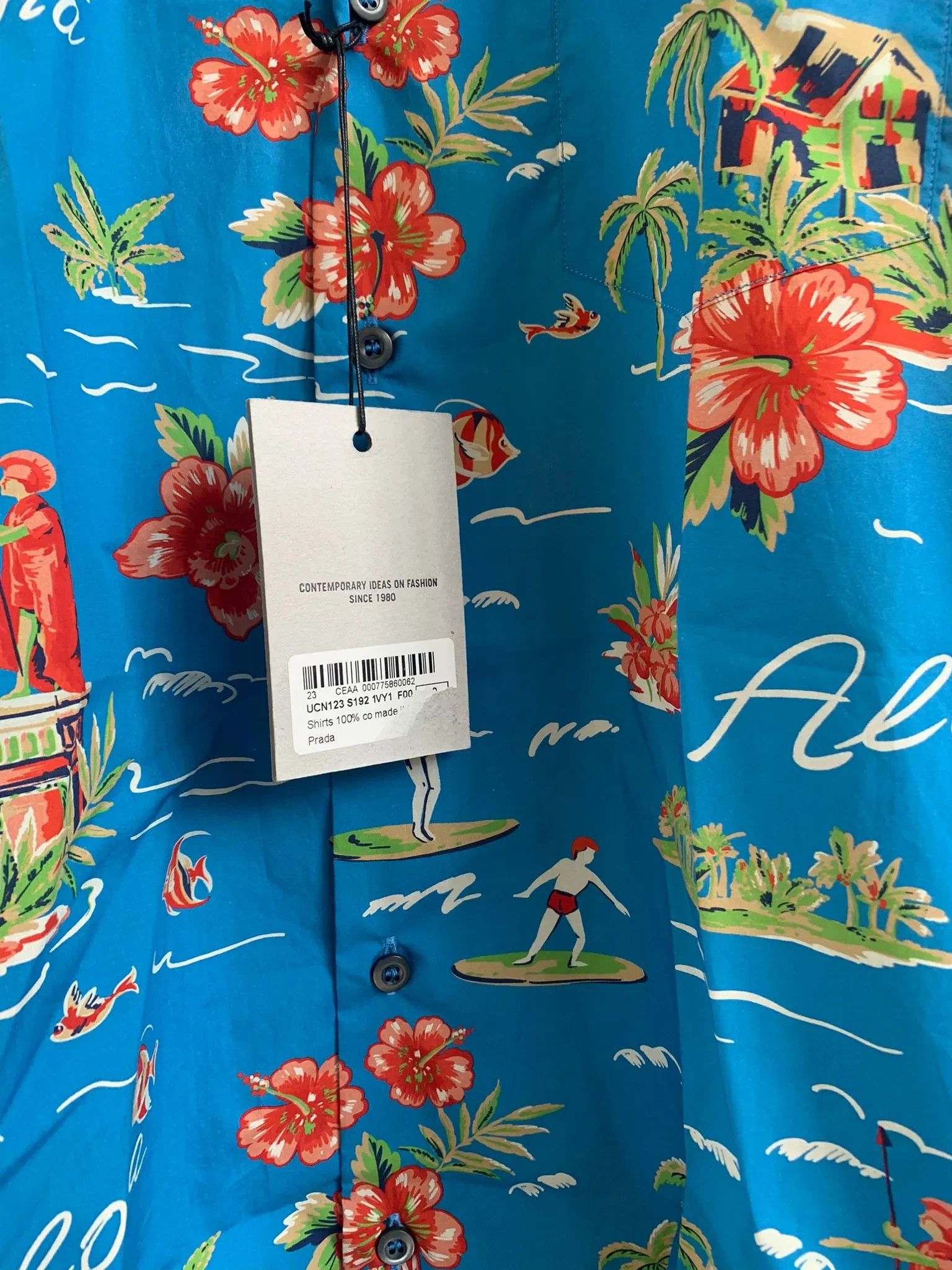 Prada o1rshd1 Hawaiian Button Up Shirt in Blue Size US S / EU 44-46 / 1 - 6 Thumbnail