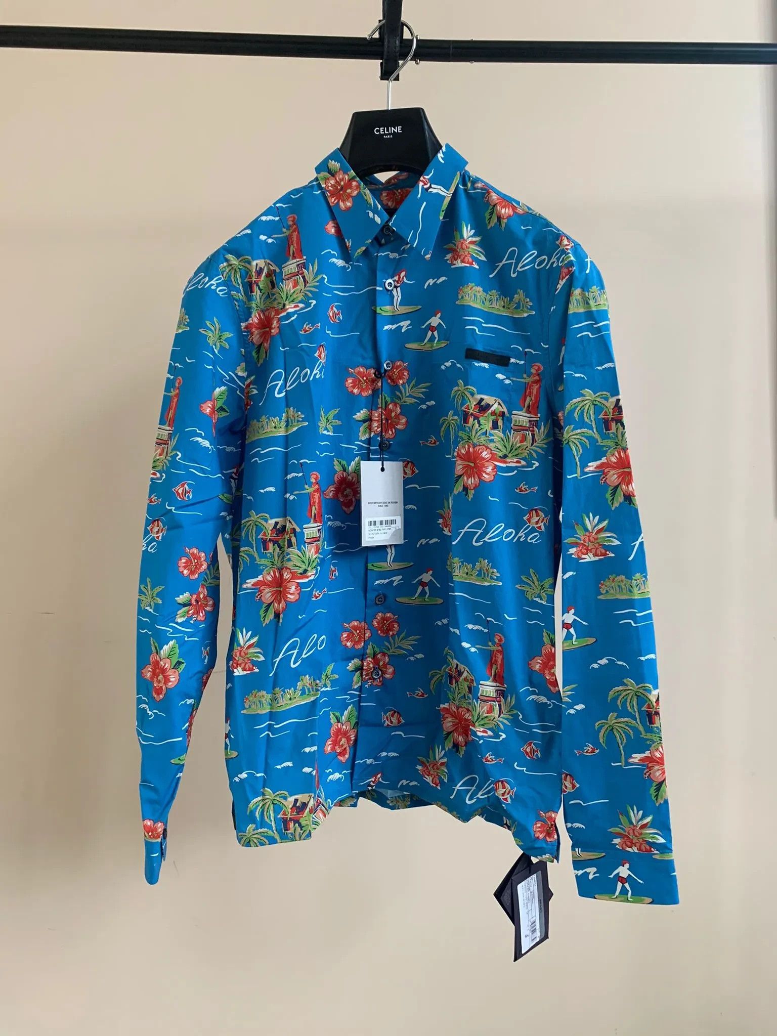 Prada o1rshd1 Hawaiian Button Up Shirt in Blue Size US S / EU 44-46 / 1 - 1 Thumbnail