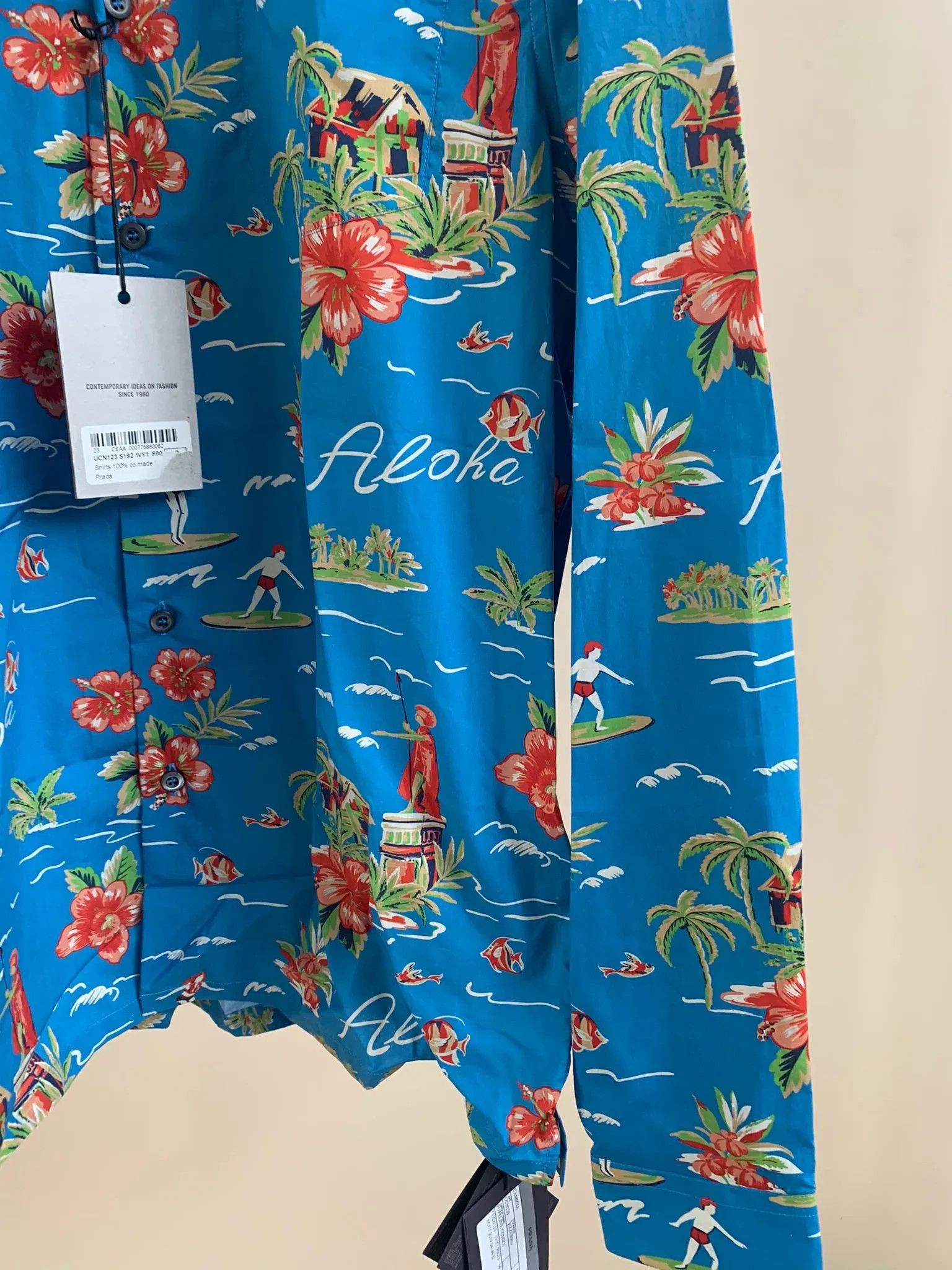 Prada o1rshd1 Hawaiian Button Up Shirt in Blue Size US S / EU 44-46 / 1 - 5 Thumbnail