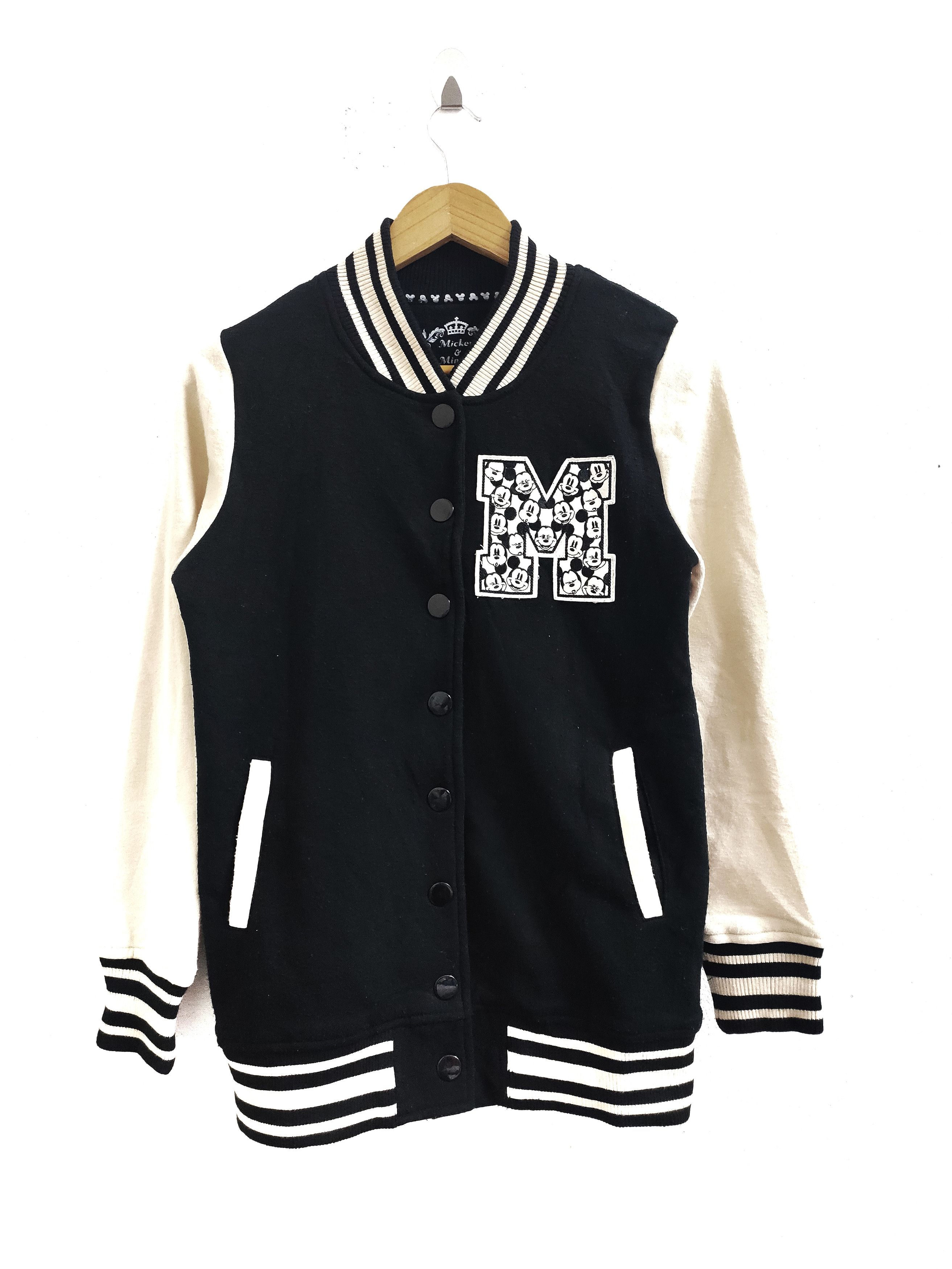 Image of Mickey & Minnie Wool Varsity Jacket in Black, Men's (Size XS)