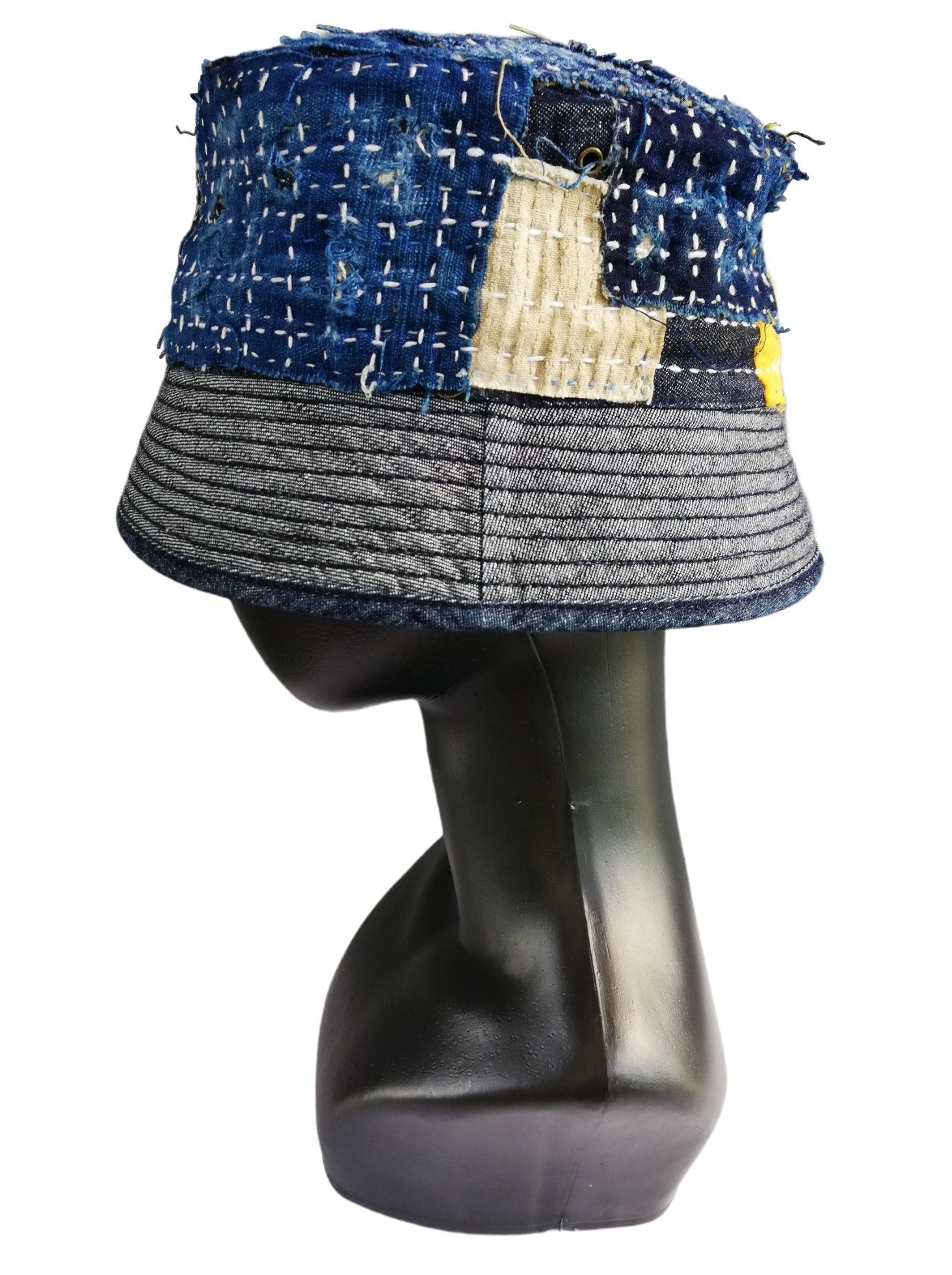 Japanese Brand 🔥Authentic🇯🇵 Boro Patchwork Sashiko Fisherman Bucket Hat Size ONE SIZE - 3 Thumbnail