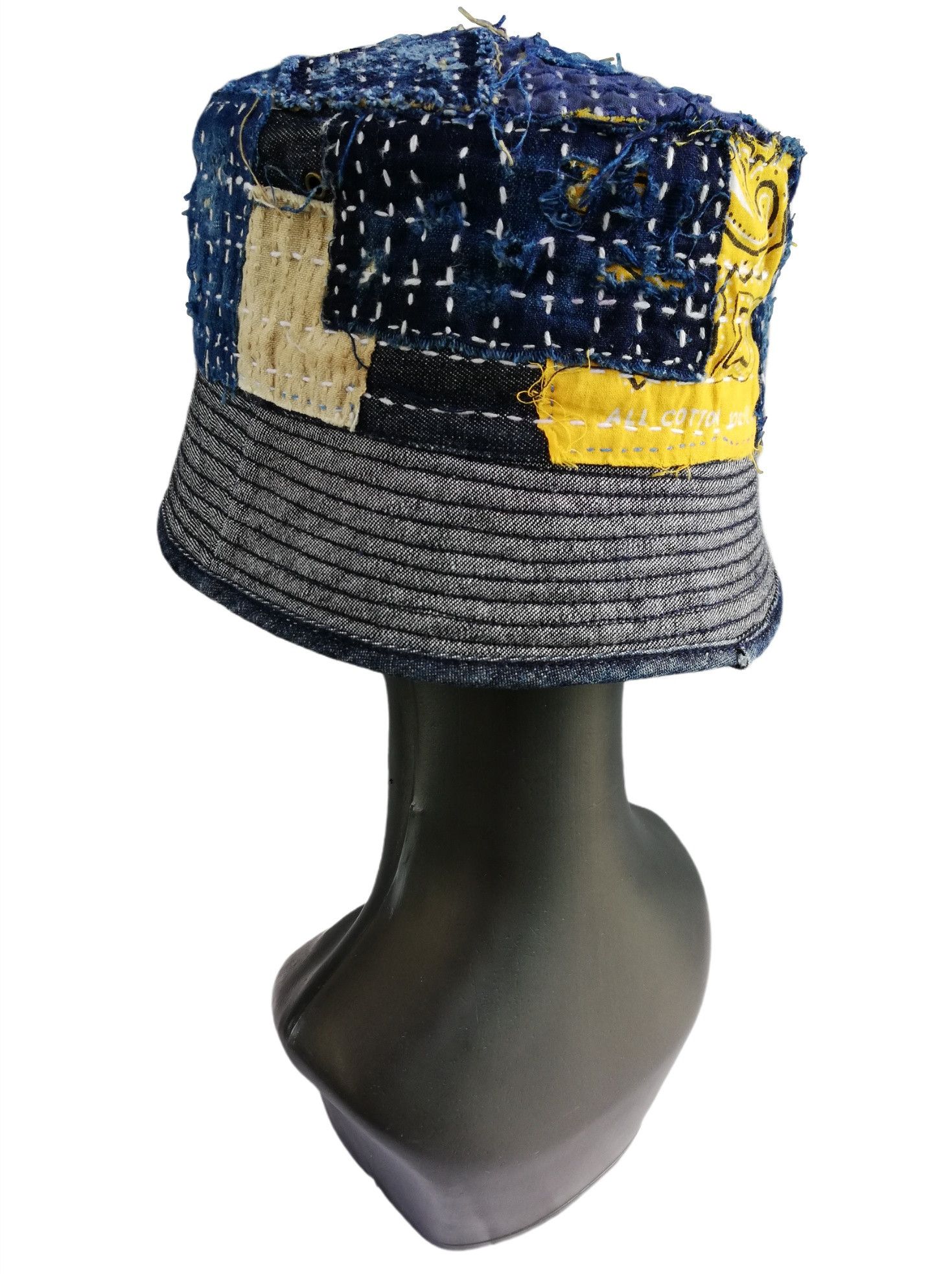 Japanese Brand 🔥Authentic🇯🇵 Boro Patchwork Sashiko Fisherman Bucket Hat Size ONE SIZE - 4 Thumbnail