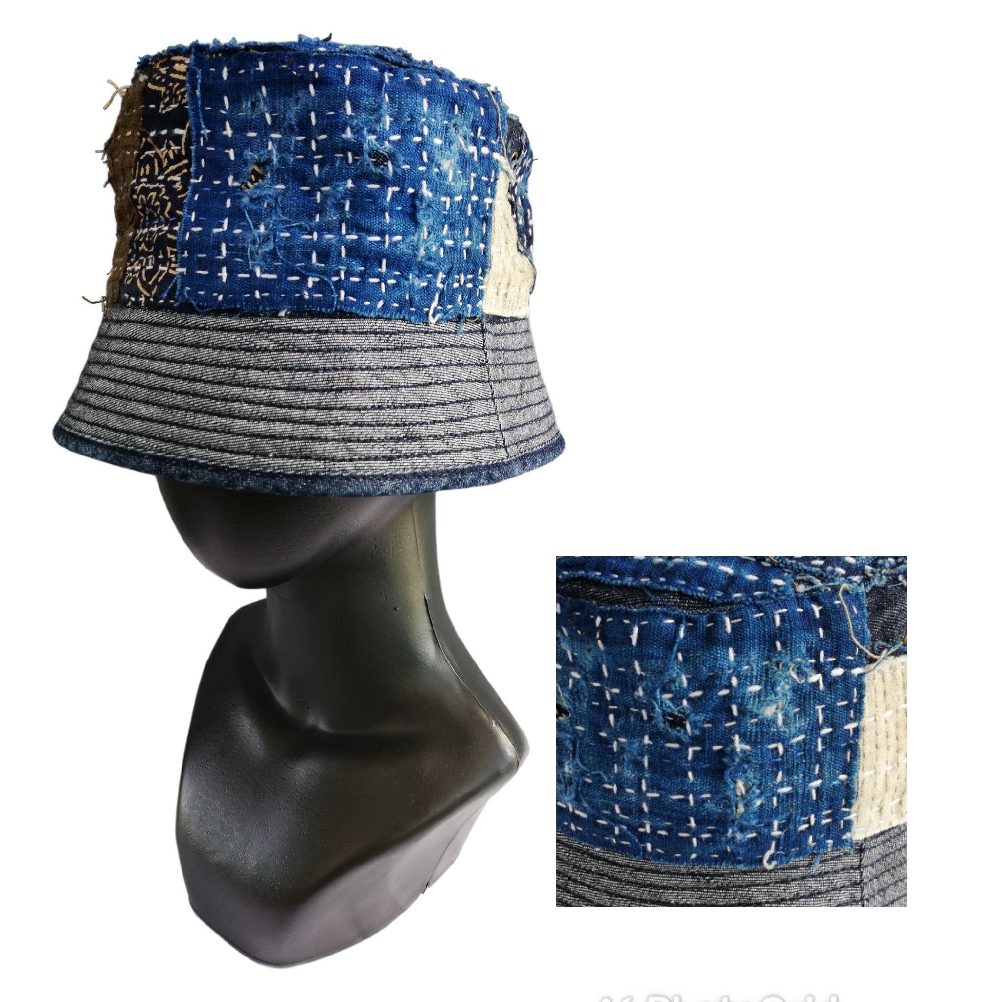 Japanese Brand 🔥Authentic🇯🇵 Boro Patchwork Sashiko Fisherman Bucket Hat Size ONE SIZE - 1 Thumbnail