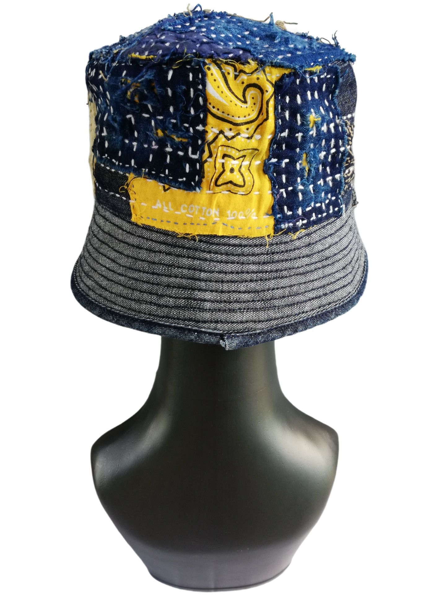 Japanese Brand 🔥Authentic🇯🇵 Boro Patchwork Sashiko Fisherman Bucket Hat Size ONE SIZE - 5 Thumbnail
