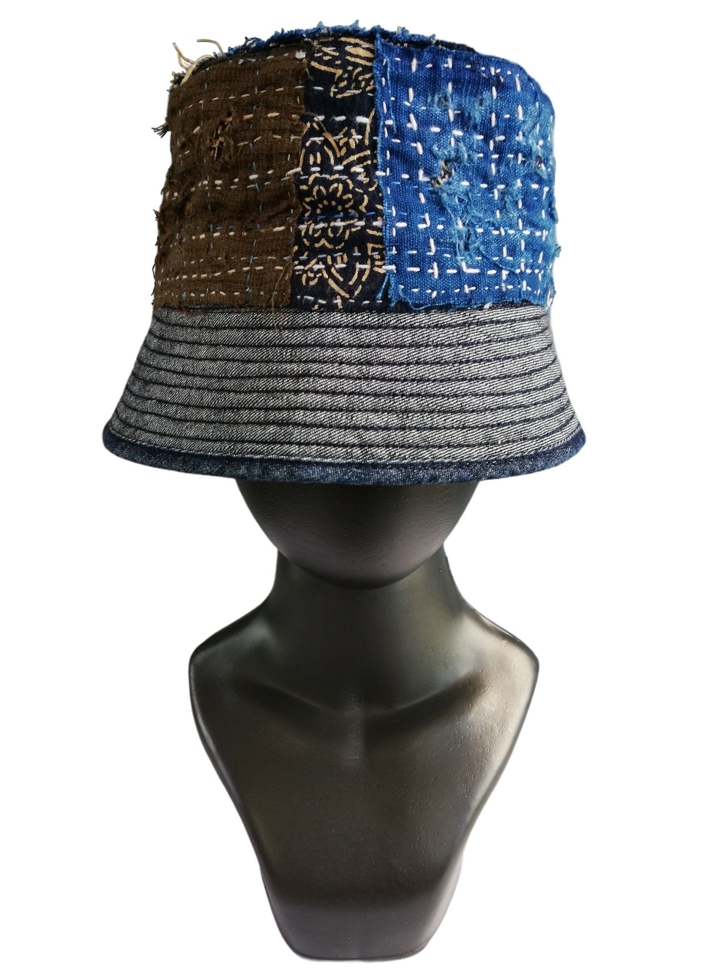 Japanese Brand 🔥Authentic🇯🇵 Boro Patchwork Sashiko Fisherman Bucket Hat Size ONE SIZE - 9 Thumbnail