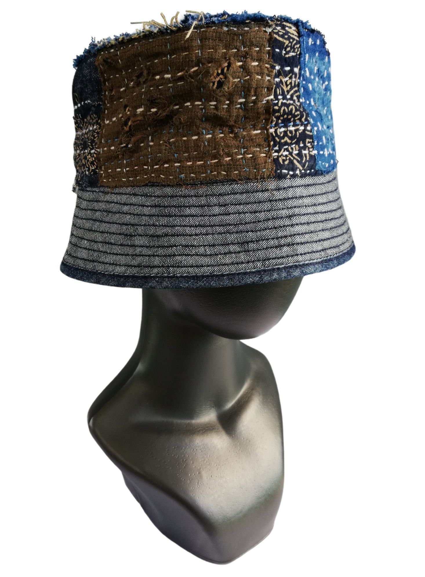 Japanese Brand 🔥Authentic🇯🇵 Boro Patchwork Sashiko Fisherman Bucket Hat Size ONE SIZE - 8 Thumbnail