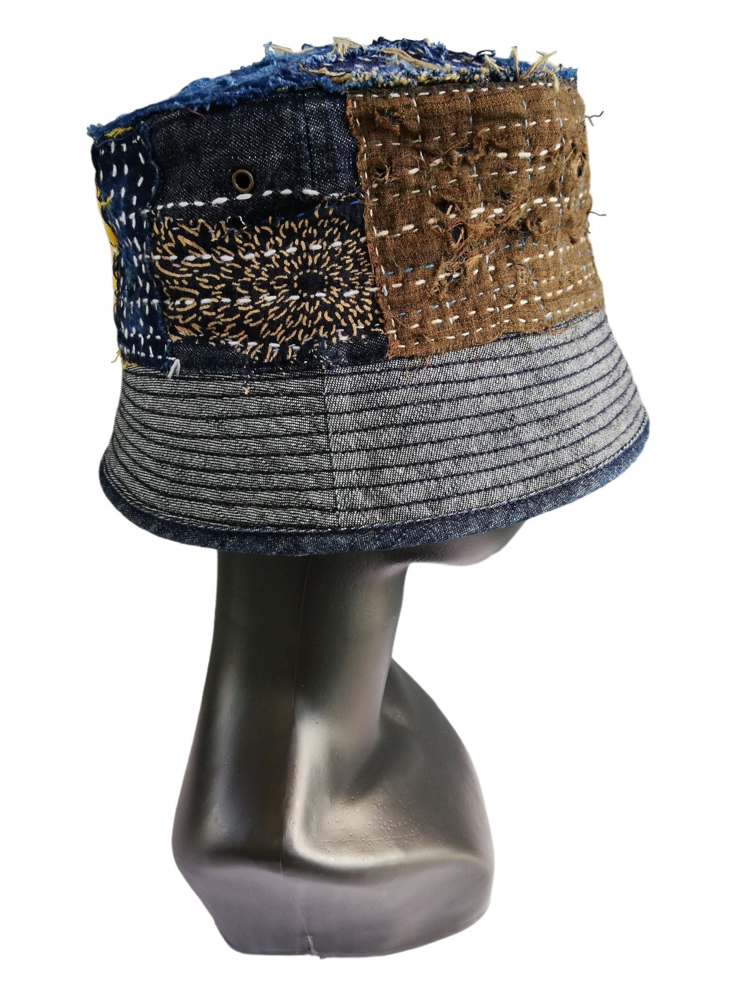 Japanese Brand 🔥Authentic🇯🇵 Boro Patchwork Sashiko Fisherman Bucket Hat Size ONE SIZE - 7 Thumbnail