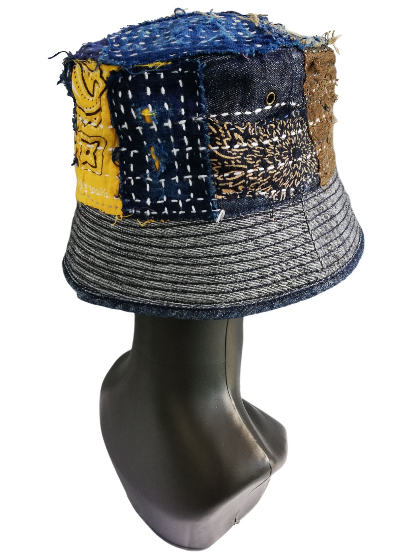Japanese Brand 🔥Authentic🇯🇵 Boro Patchwork Sashiko Fisherman Bucket Hat Size ONE SIZE - 6 Thumbnail