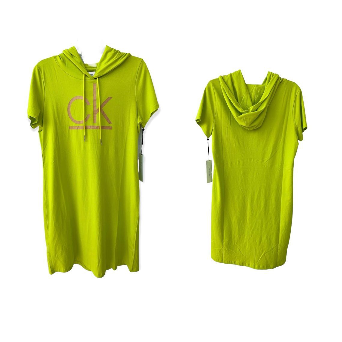 Calvin Klein neon green Hoodie T-Shirt Dress size L