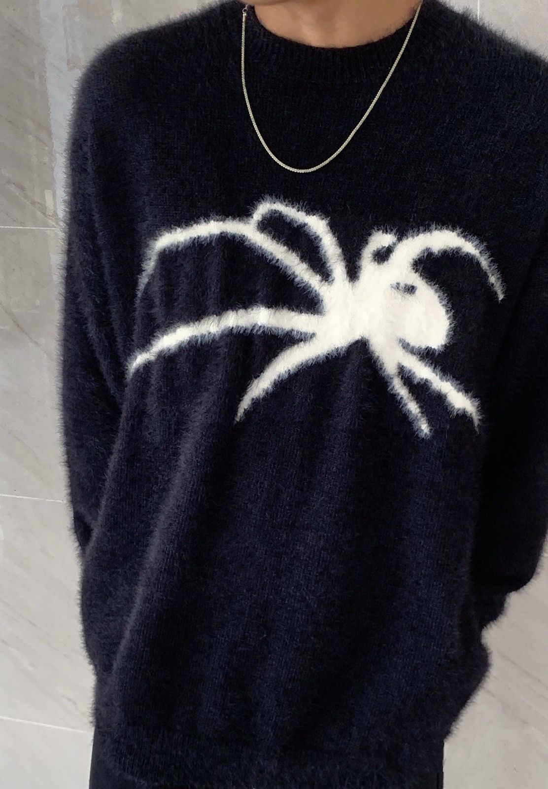 image of Vintage Retro Punk Super Soft Spider Premium Mohair Sweater Jumper in Black, Men's (Size Medium)