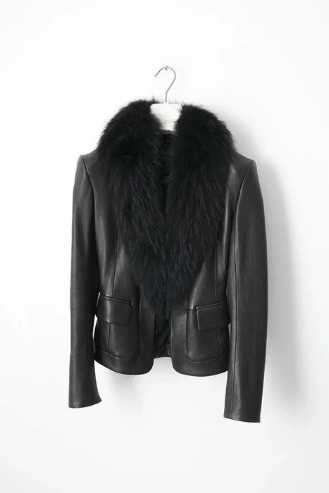 image of Balmain Black Raccoon Fur Leather Jacket, Women's (Size XS)