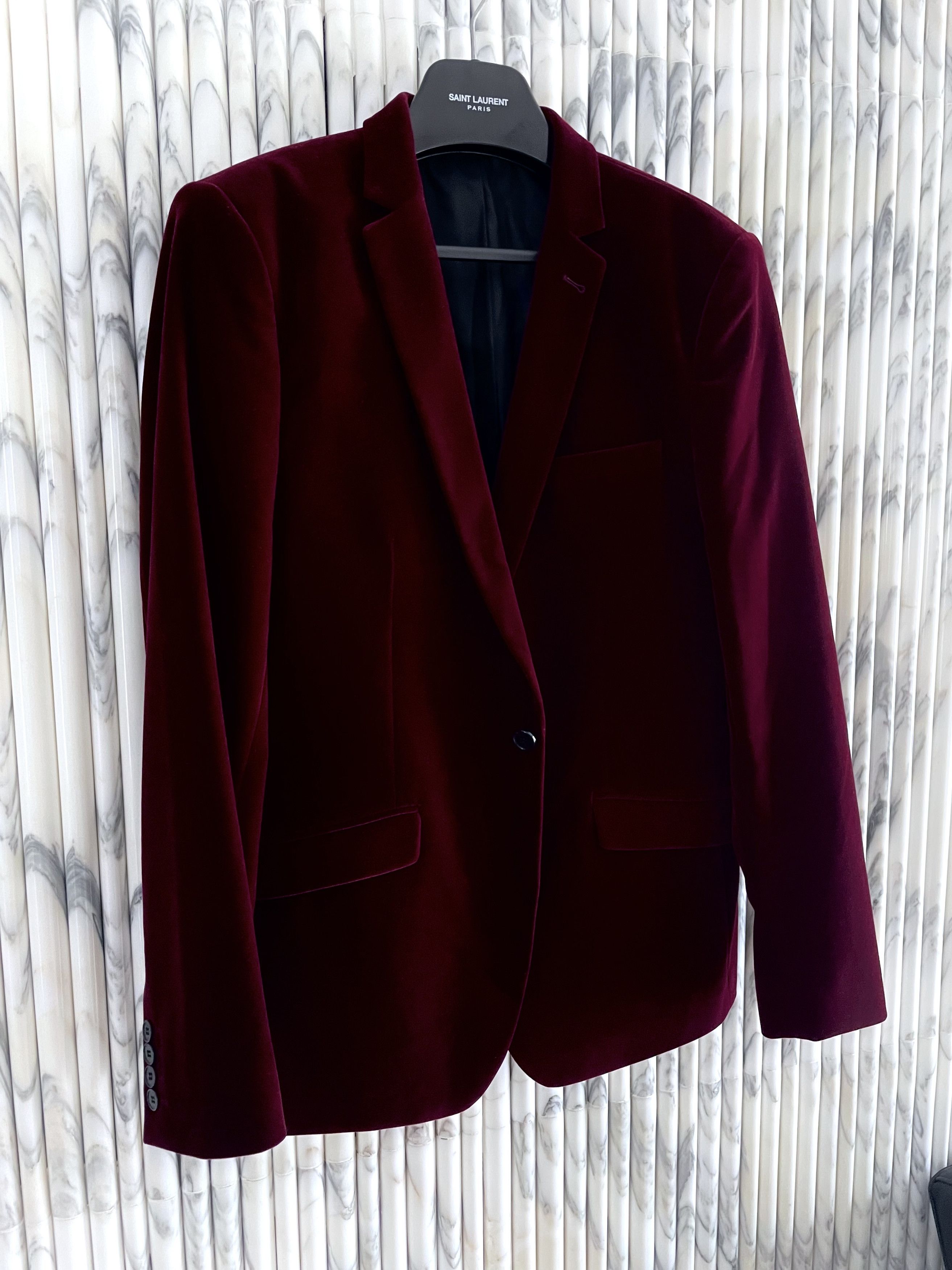 Vintage BORDEAUX RED VELVET LE SMOKING TUXEDO JACKET Size 48S - 2 Thumbnail