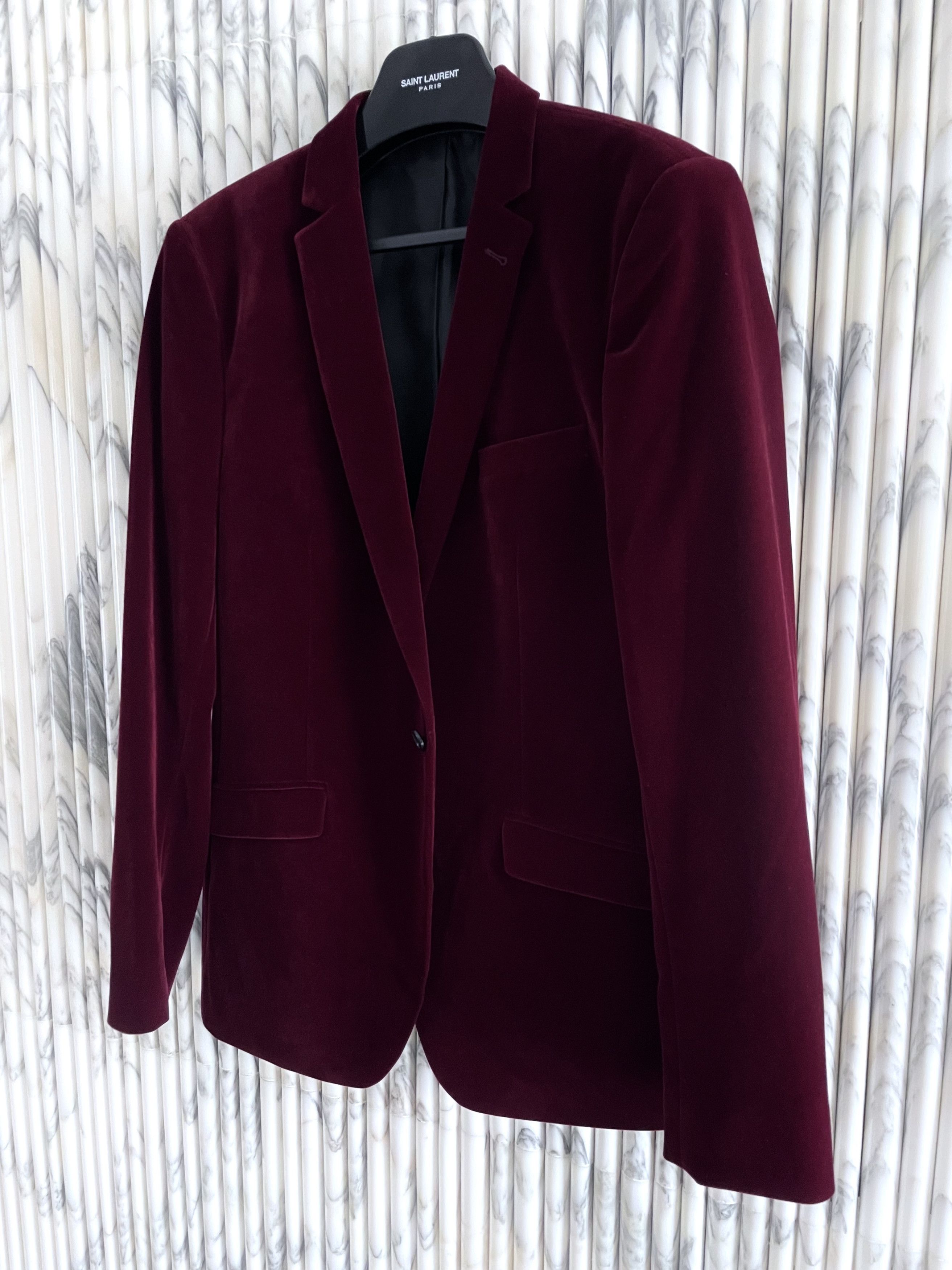 Vintage BORDEAUX RED VELVET LE SMOKING TUXEDO JACKET Size 48S - 3 Thumbnail