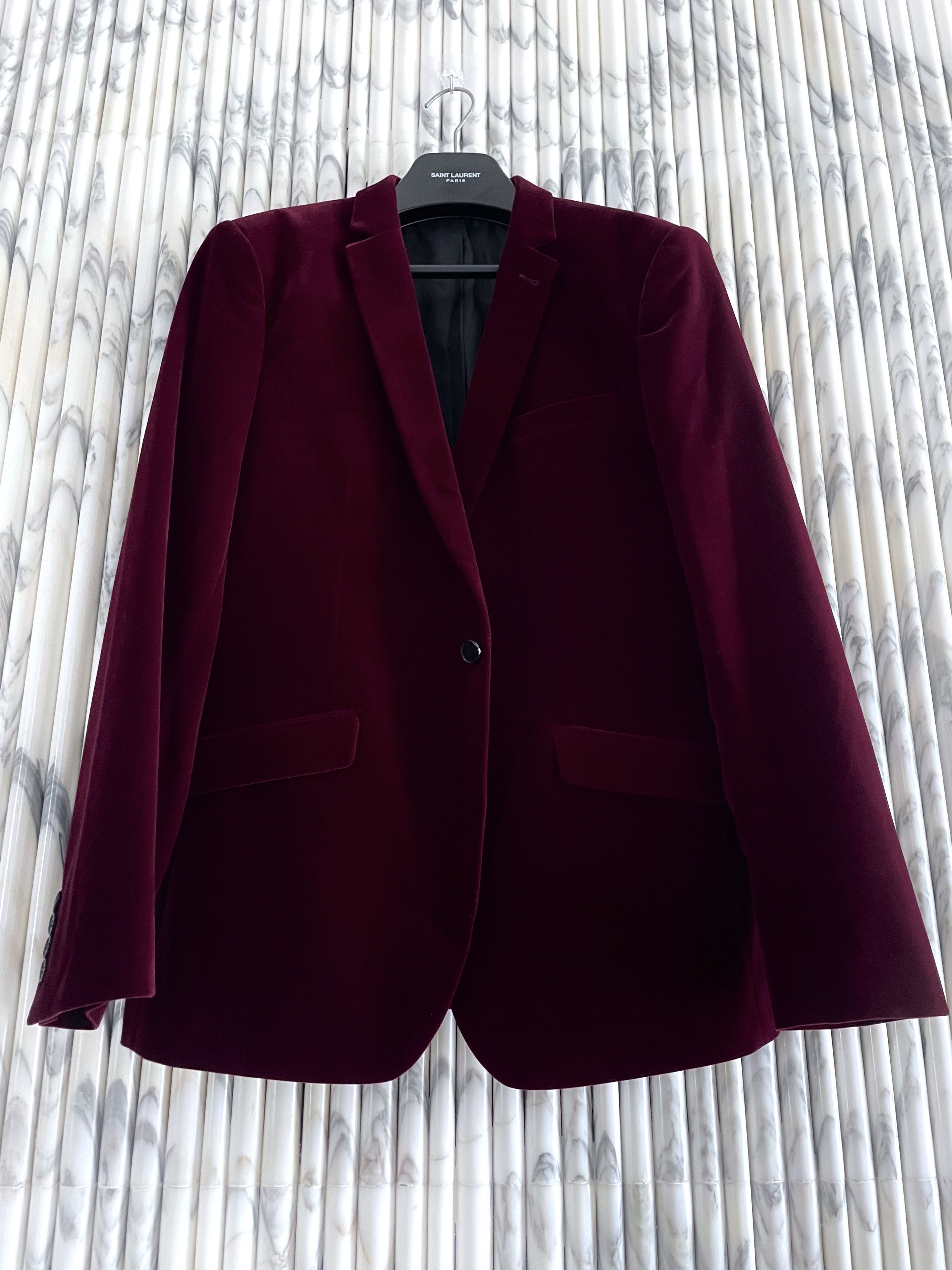 Vintage BORDEAUX RED VELVET LE SMOKING TUXEDO JACKET Size 48S - 4 Thumbnail