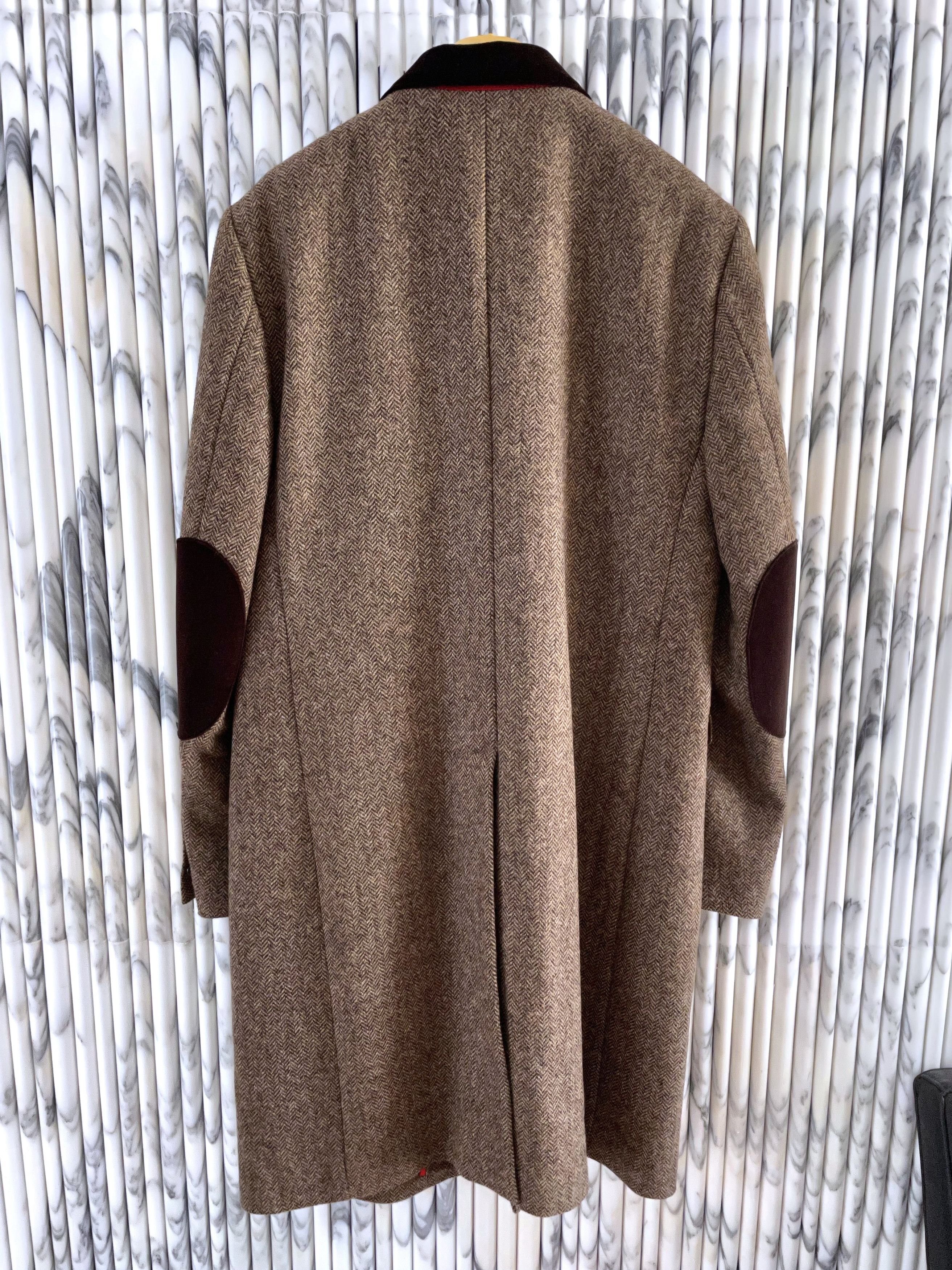 Thomas Pink VELVET COLLAR HERRINGBONE TWEED CHESTERFIELD COAT Size US L / EU 52-54 / 3 - 5 Thumbnail