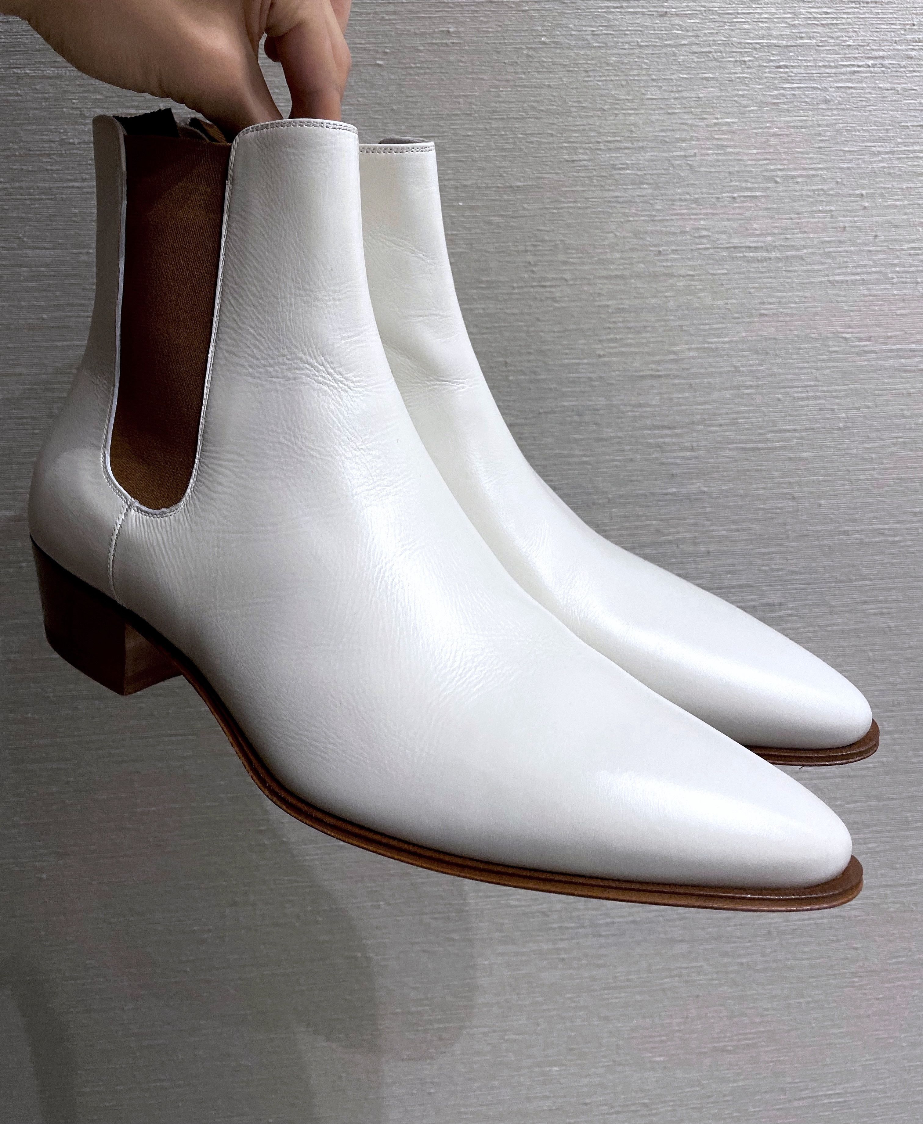 Celine RARE PEARL WHITE JACNO CALFSKIN LEATHER CHELSEA BOOTS | Grailed