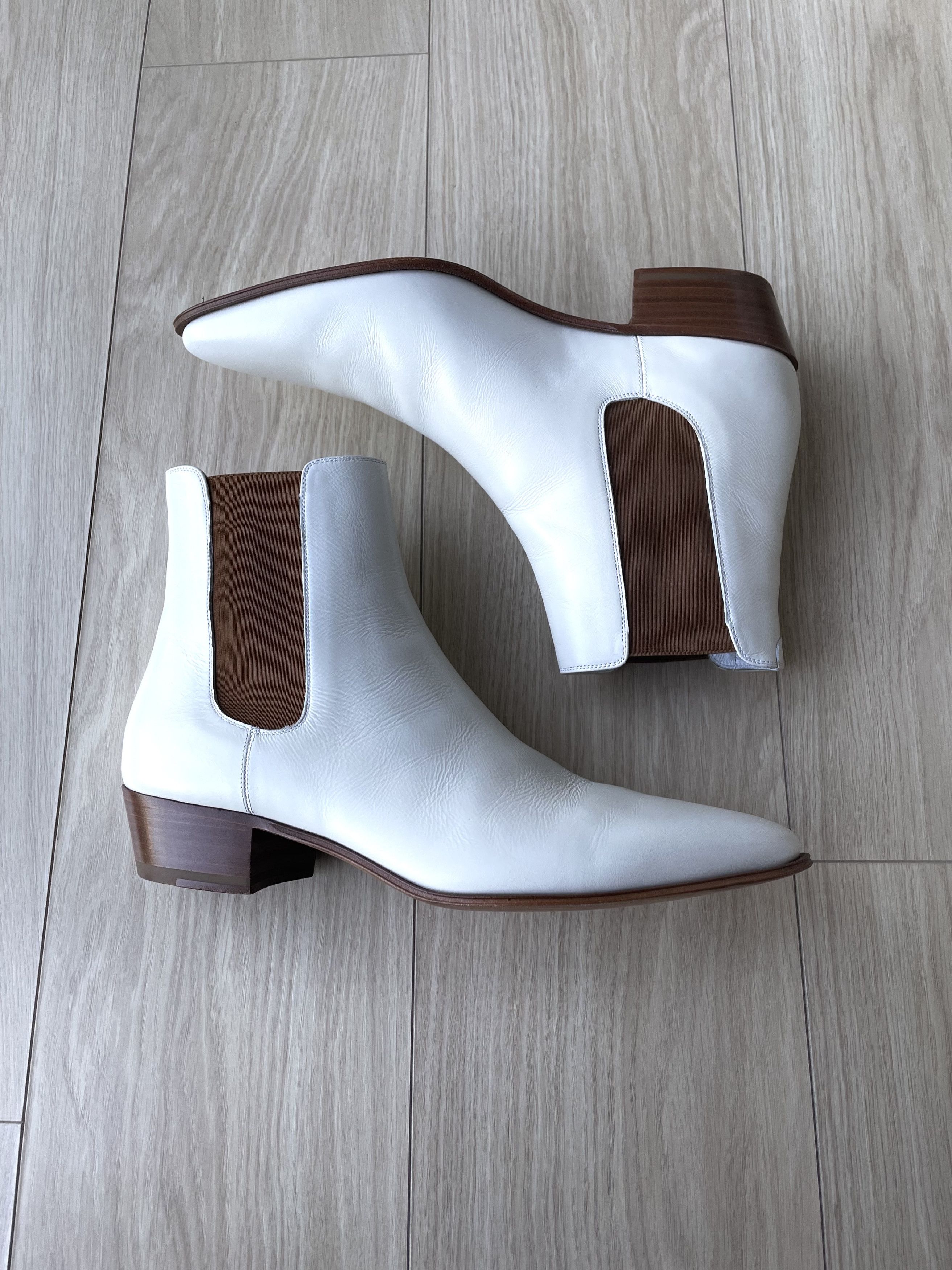 Celine × Hedi Slimane NEW SS20 PEARL WHITE JACNO CALFSKIN LEATHER BOOTS Size US 12 / EU 45 - 4 Thumbnail