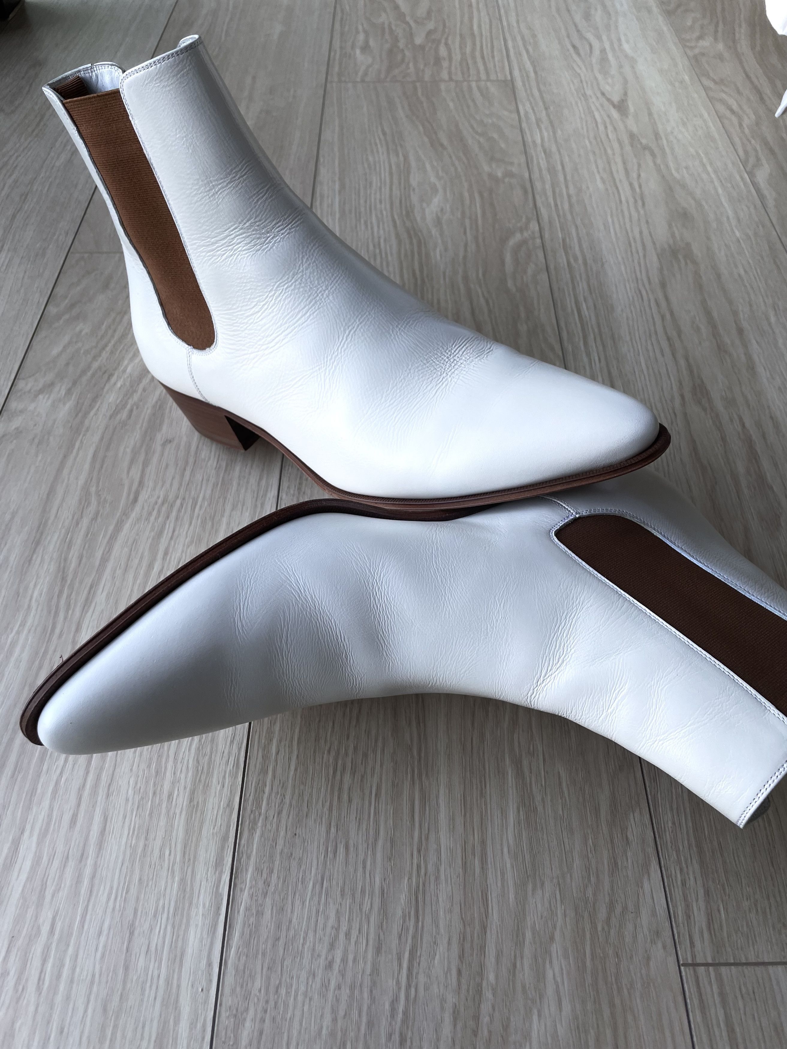 Celine × Hedi Slimane NEW SS20 PEARL WHITE JACNO CALFSKIN LEATHER BOOTS Size US 12 / EU 45 - 9 Thumbnail