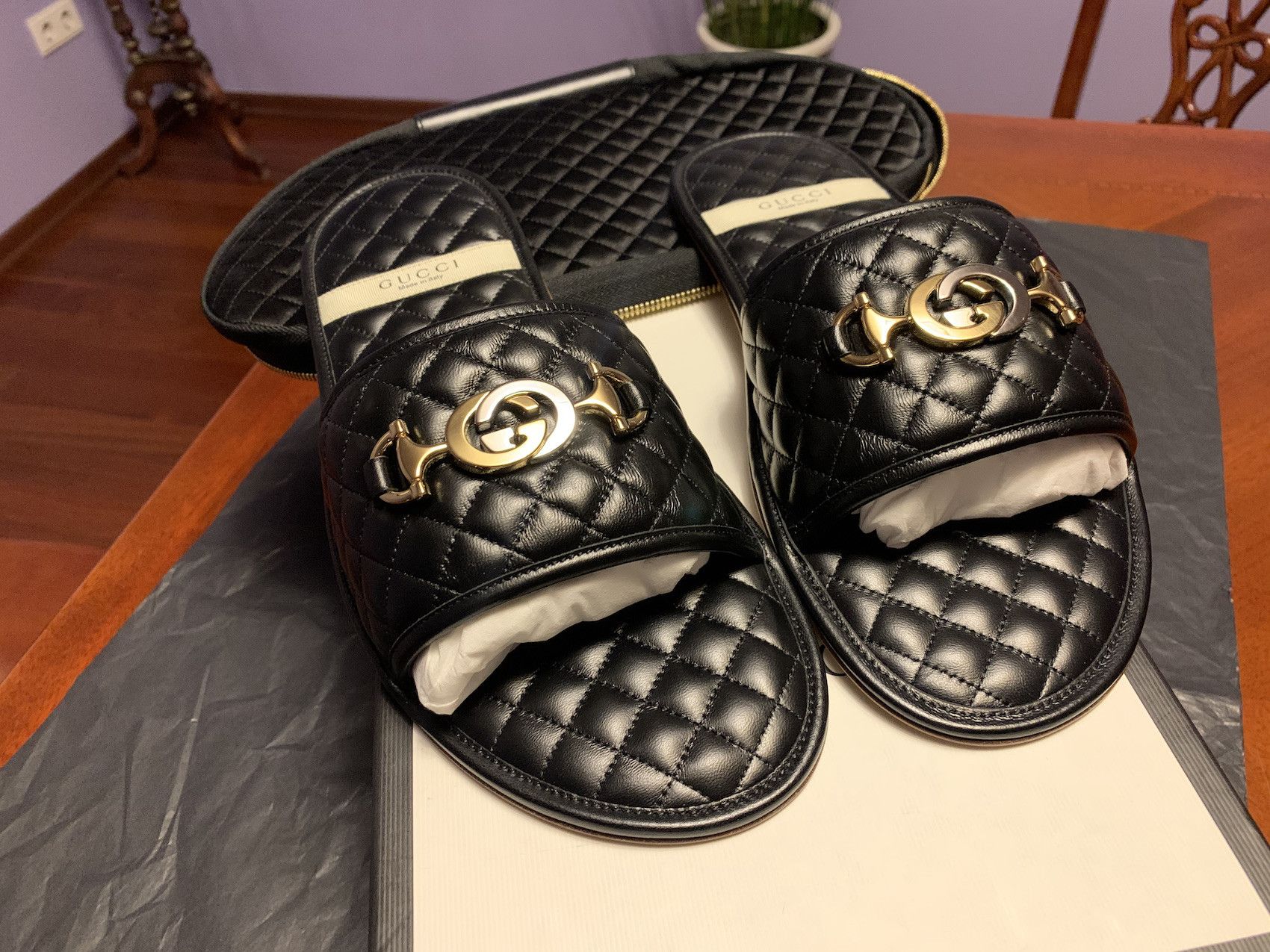 image of Gucci Fw'19 Slides Interlocking G Horsebit in Black, Men's (Size 8.5)