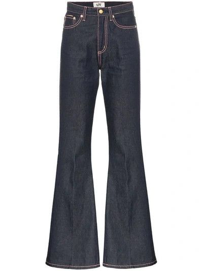 image of Eytys Oregon High Waisted Flared Jeans In Blue in Purple Blue, Women's (Size 26)