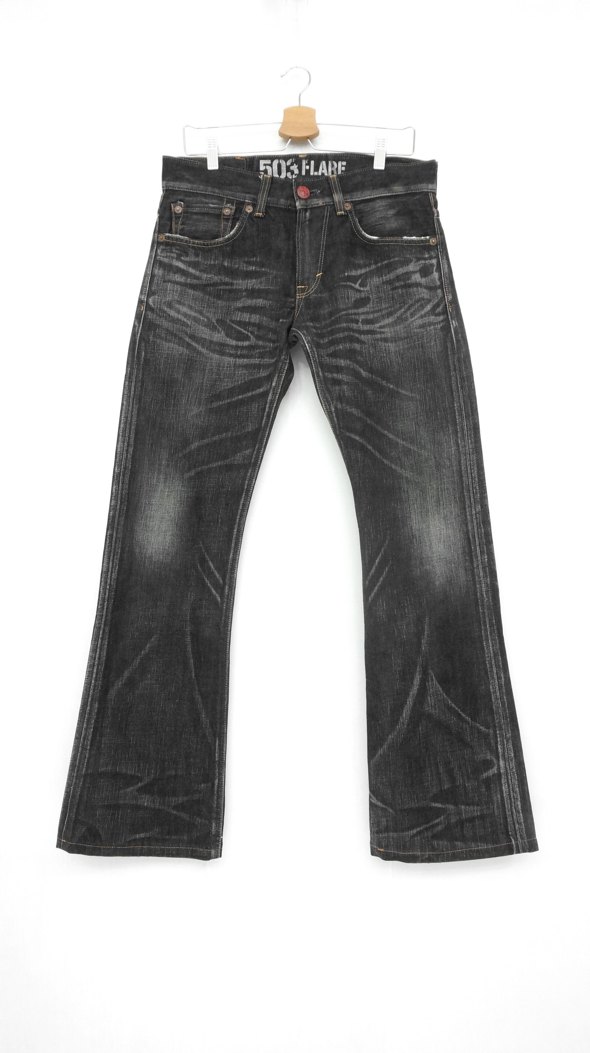 image of Distressed Denim x Edwin Vintage Edwin Bluetrip 503 Flared Jeans in Black, Men's (Size 30)