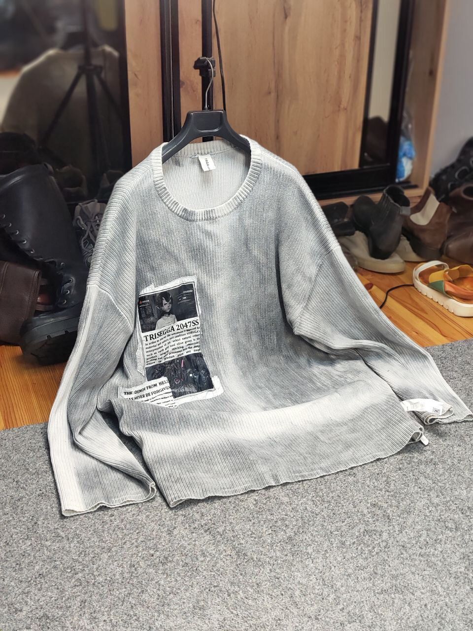 Japanese Brand Trisegga Design Japanese Style Oversized Gray Logo Sweater Size US M / EU 48-50 / 2 - 23 Thumbnail
