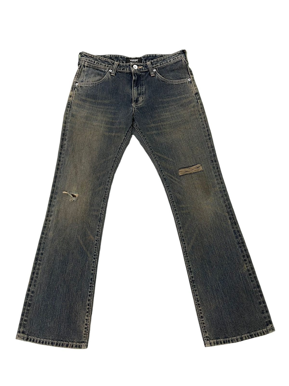 Japanese Brand Flare Jeans Wrangler Distress Denim Boot Cut 5🟦3 Size US 32 / EU 48 - 2 Thumbnail