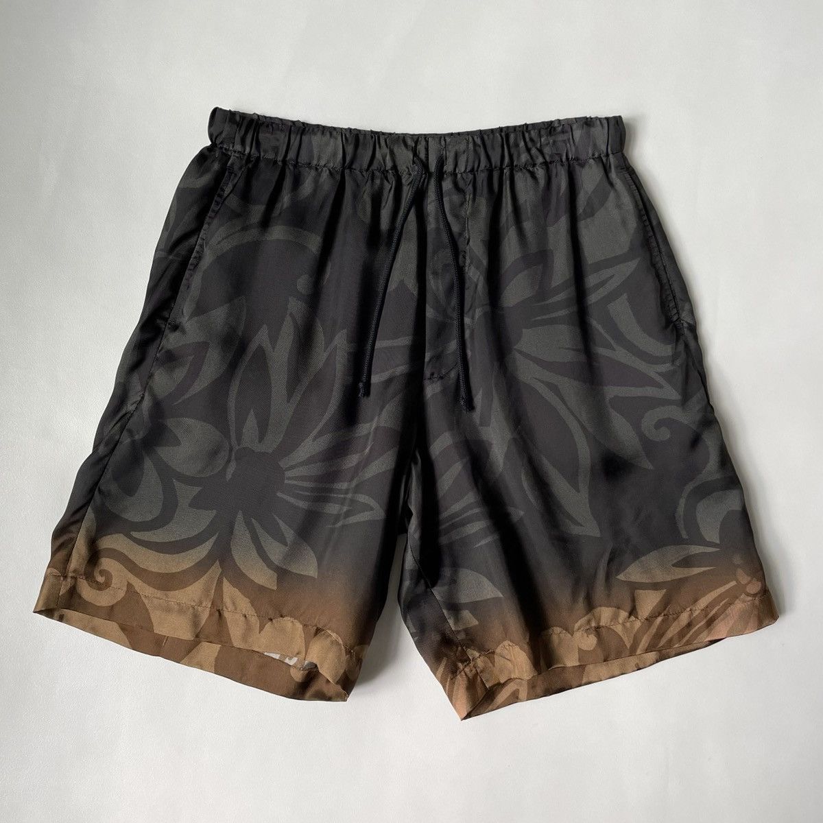image of Dries Van Noten A/w 20 Ombre Floral Satin Shorts in Black/Brown, Men's (Size 34)