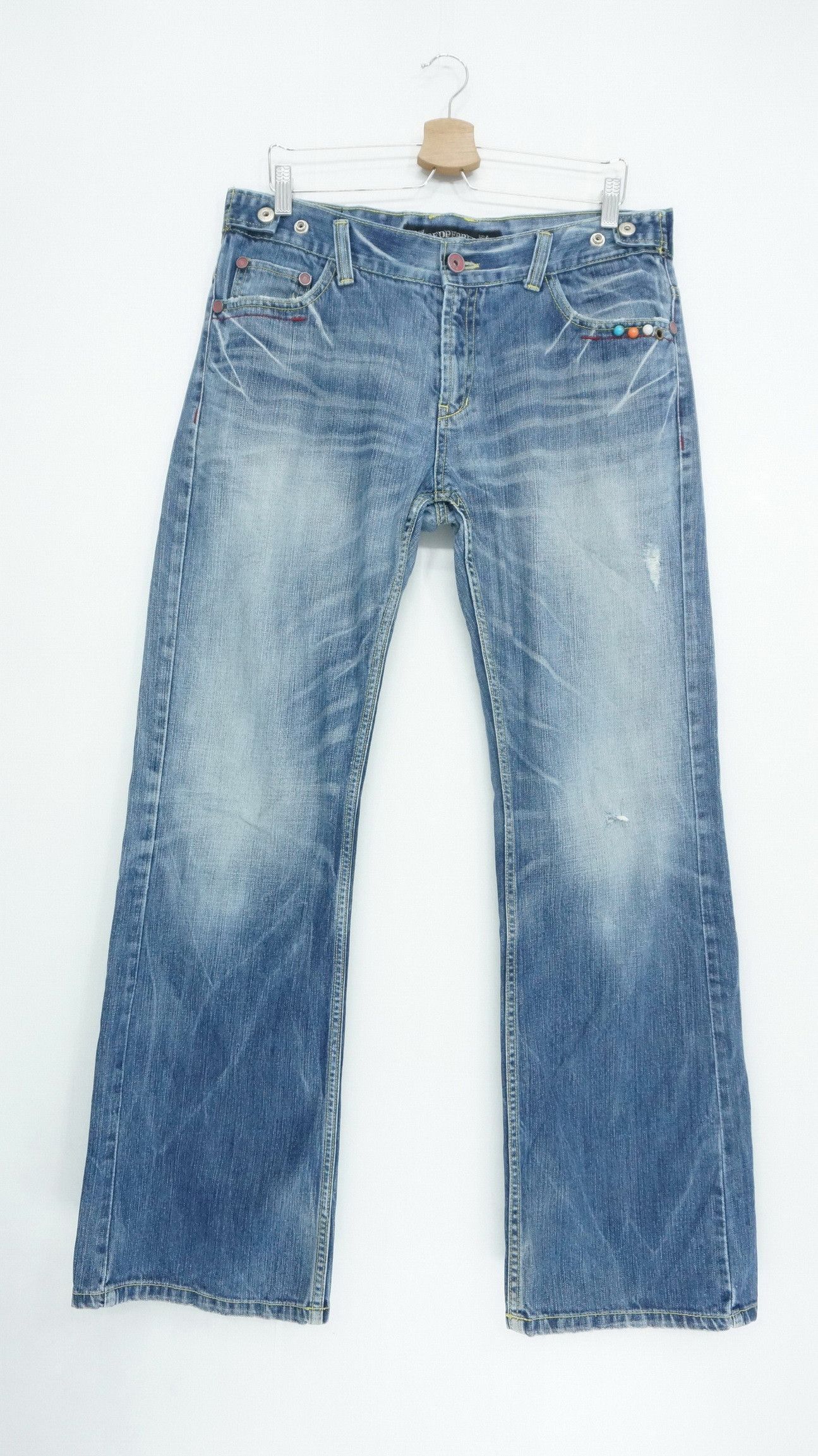 Japanese Brand 🔥 RED PEPPER Gold Label Classic Embroidered Flared Jeans Size US 34 / EU 50 - 2 Thumbnail