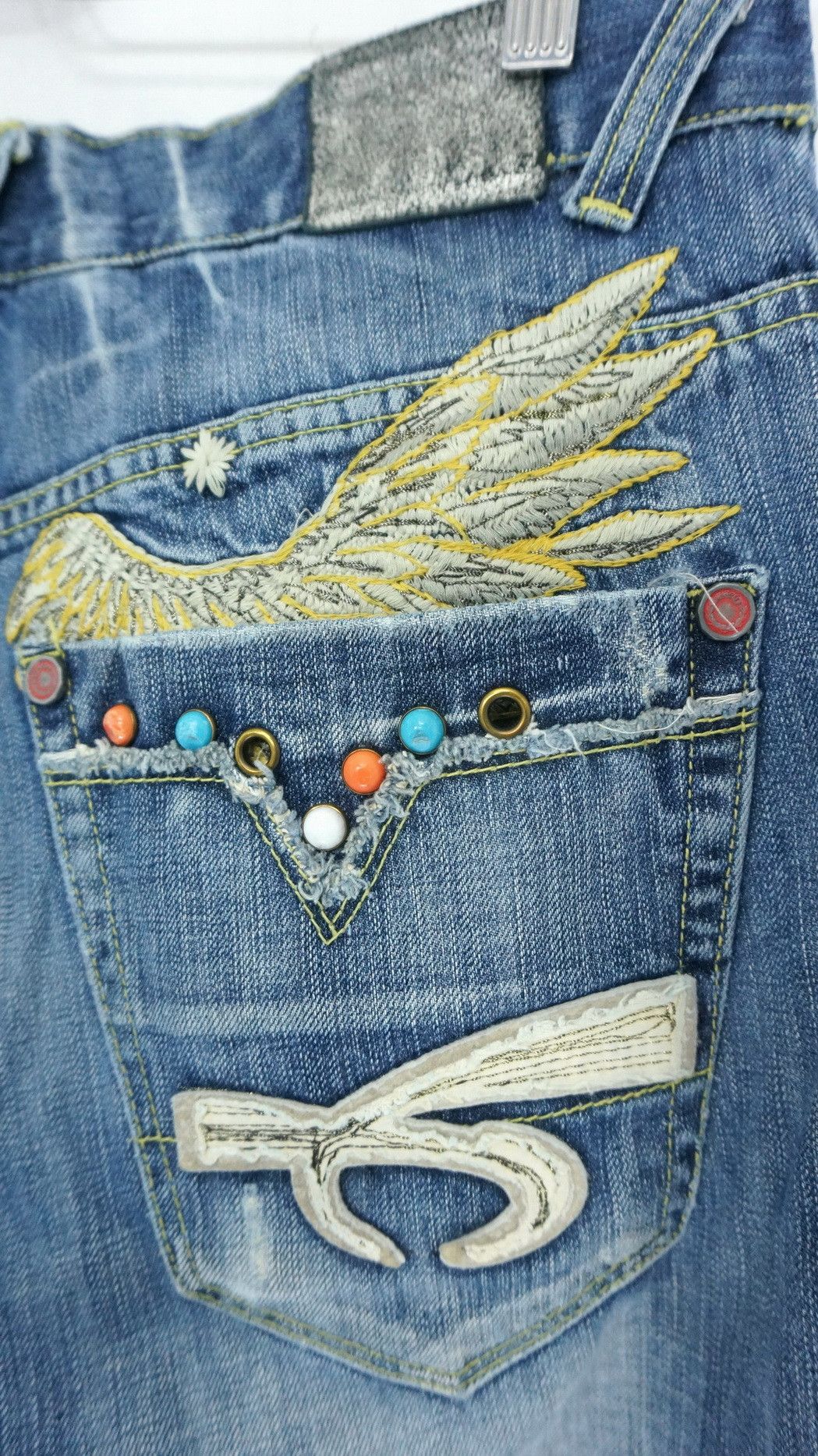 Japanese Brand 🔥 RED PEPPER Gold Label Classic Embroidered Flared Jeans Size US 34 / EU 50 - 7 Thumbnail