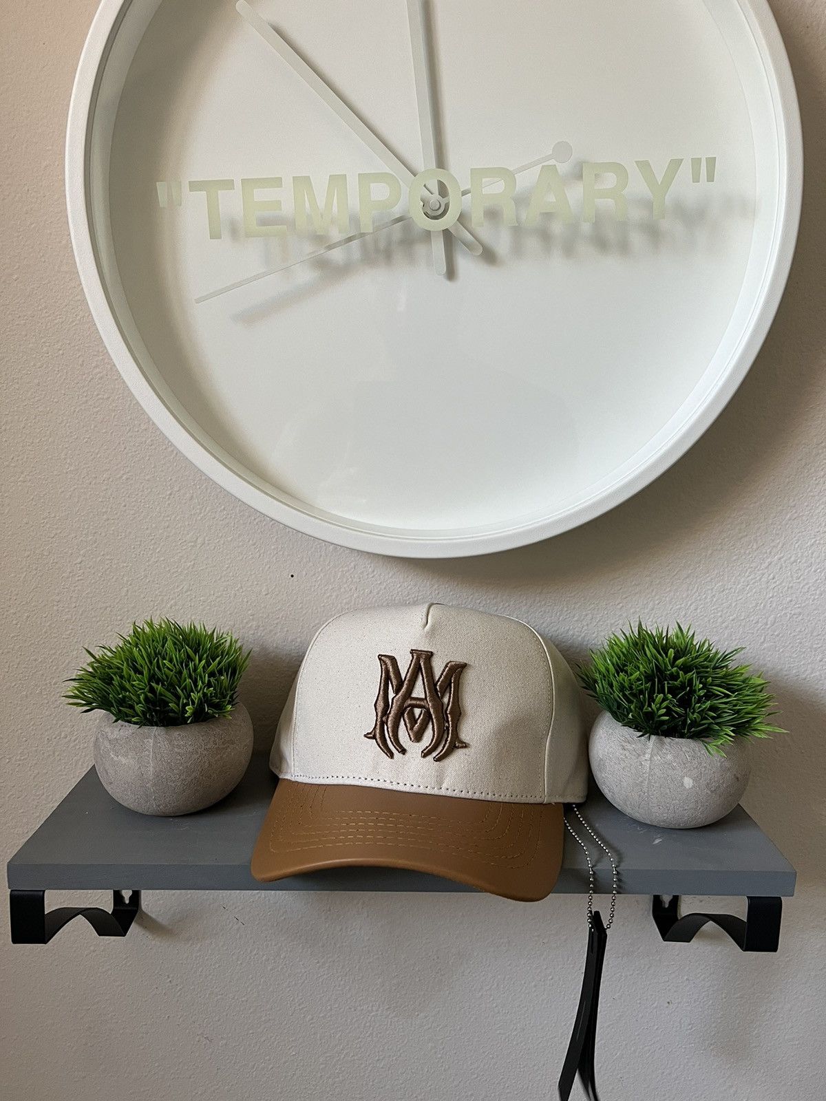image of Amiri Two Tone Ma Logo Leather Hat in Brown, Men's