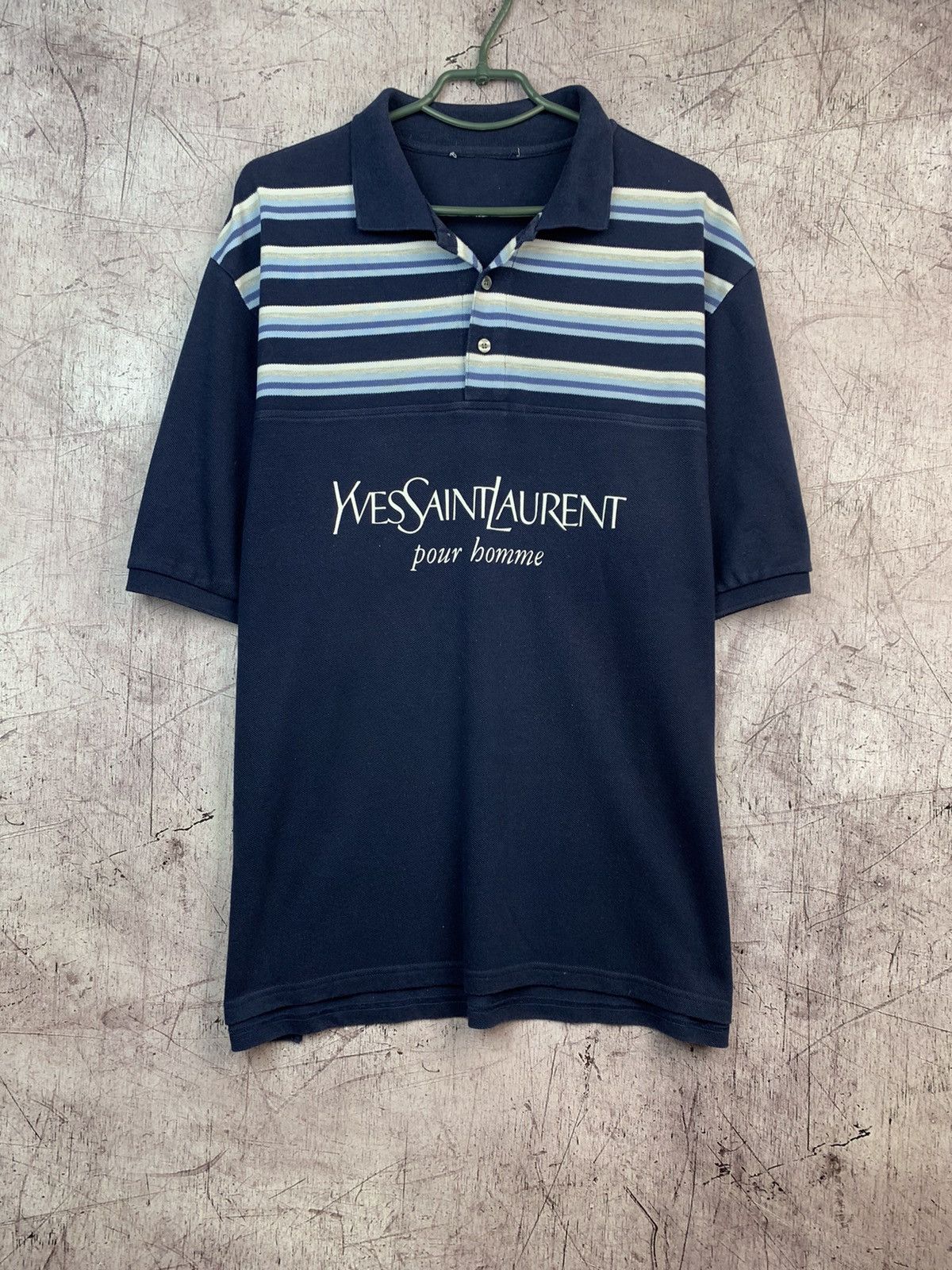 Yves Saint Laurent YSL Big logo Navy Polo Shirt