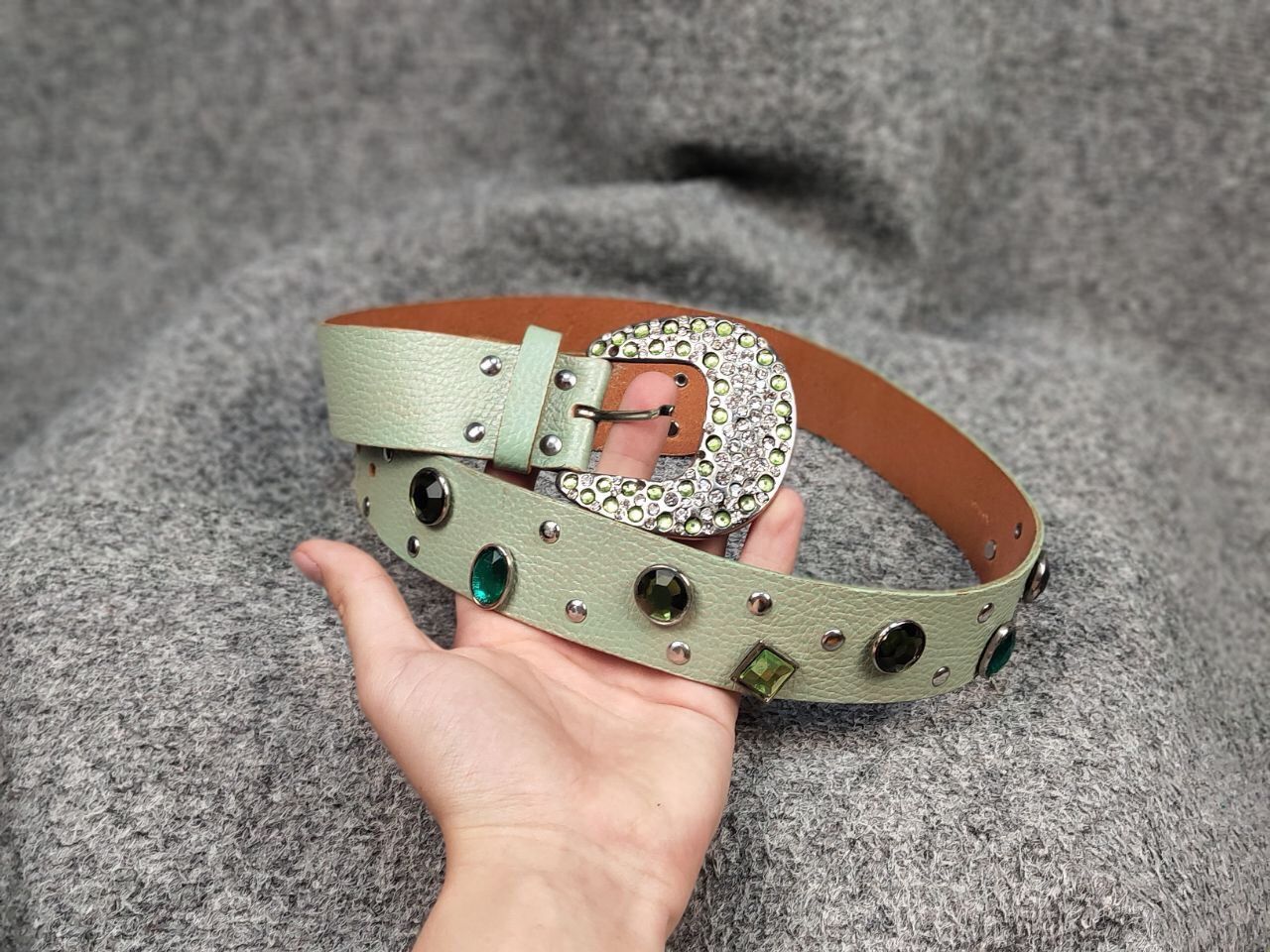 Japanese Brand Vintage 90s Japan Leather Green Belt Hysteric Glamour Style Size ONE SIZE - 3 Thumbnail