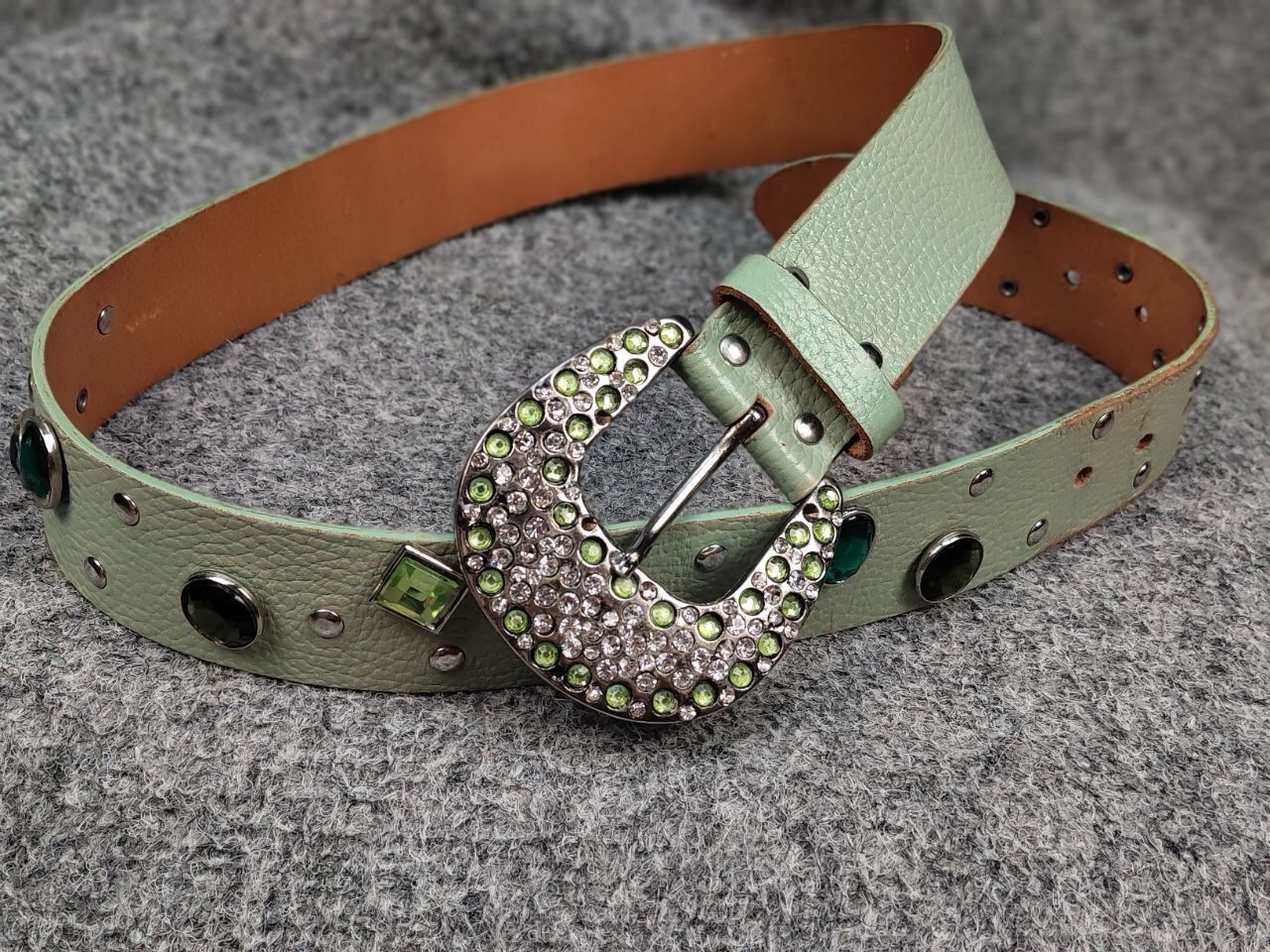Japanese Brand Vintage 90s Japan Leather Green Belt Hysteric Glamour Style Size ONE SIZE - 5 Thumbnail