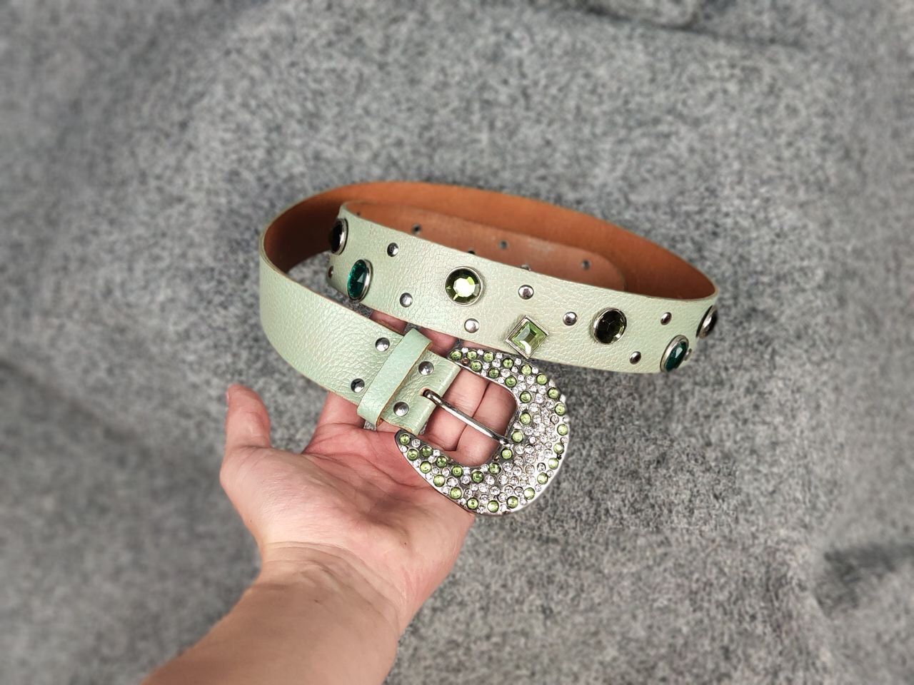 Japanese Brand Vintage 90s Japan Leather Green Belt Hysteric Glamour Style Size ONE SIZE - 13 Thumbnail