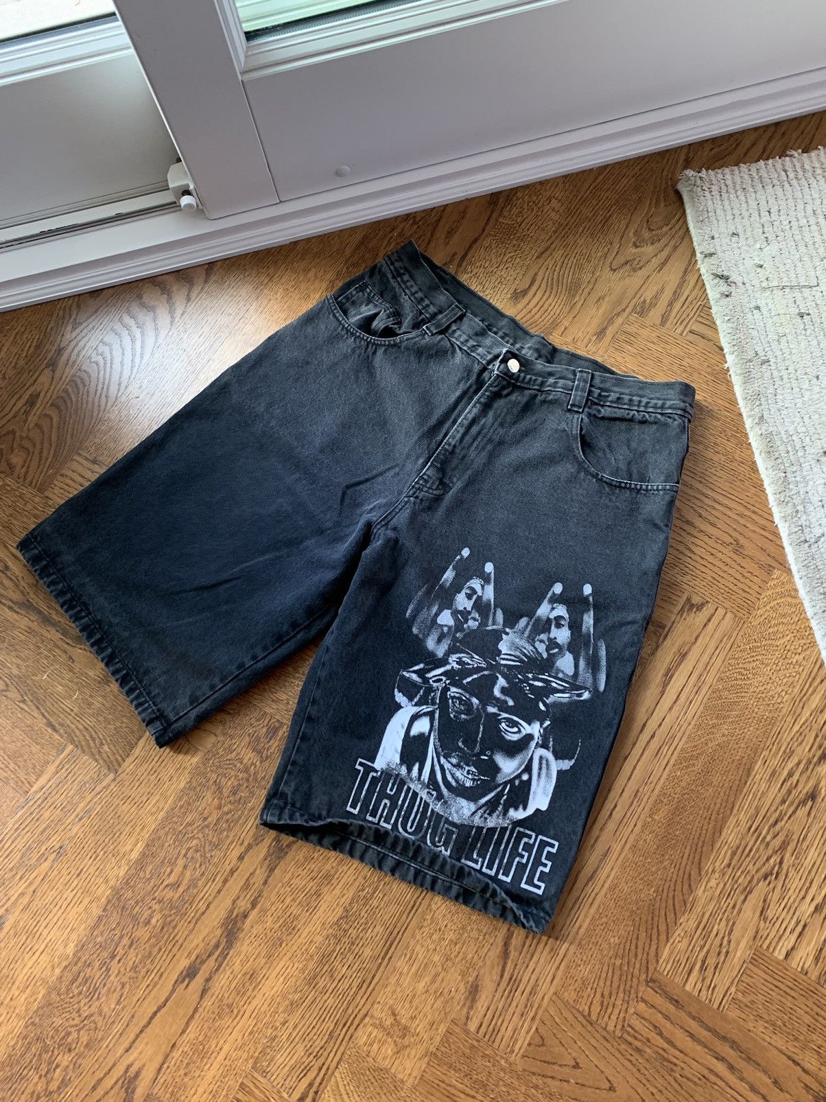 Japanese Brand × Vintage 90s Vintage Baggy Jorts Y2K Tupac Jean Short Wide Long Loose Size US 34 / EU 50 - 2 Thumbnail