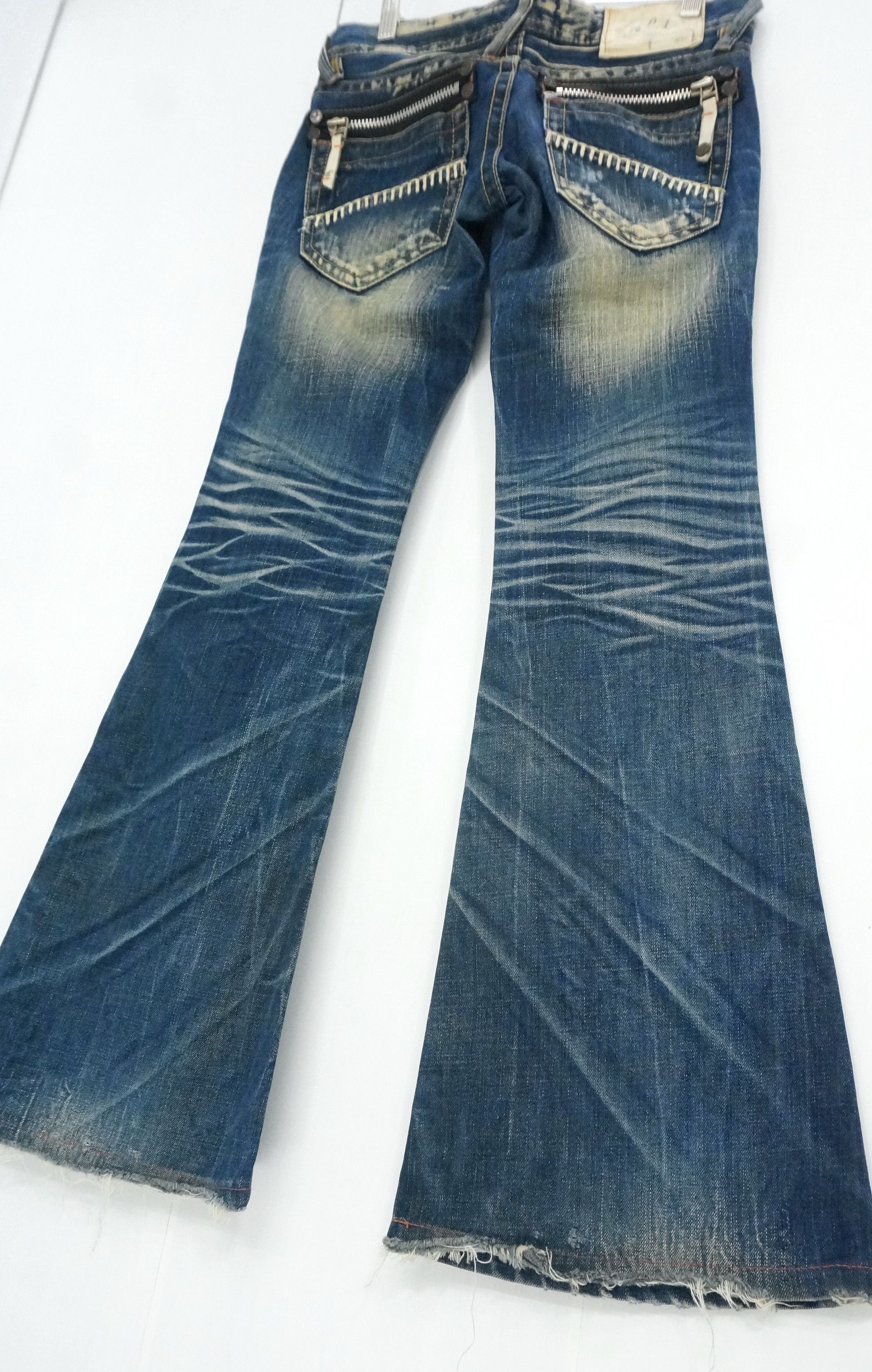 image of Distressed Denim x If Six Was Nine Dope Lolita Vintage Flared Sashiko Lowrise Jeans in Dark Blue (S
